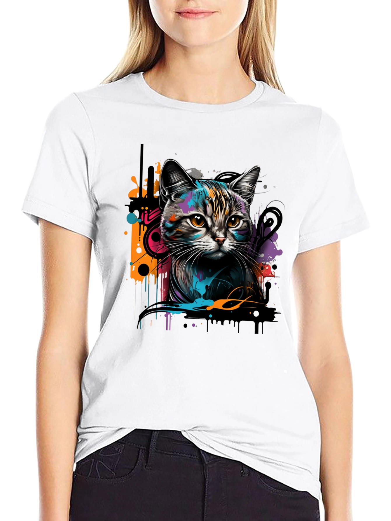 Cool Cat Graphic Print Black T-Shirt