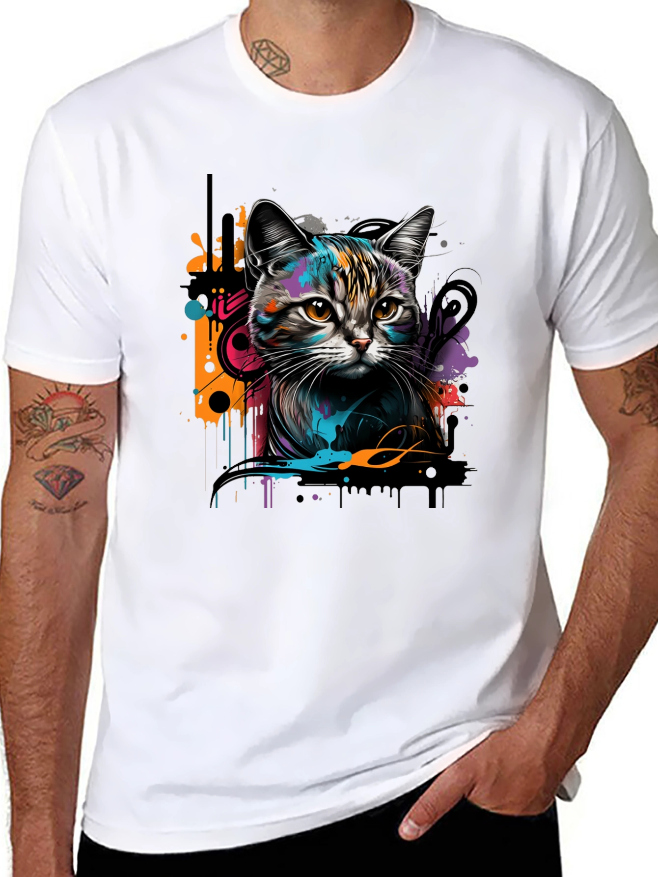 Cool Cat Graphic Print Black T-Shirt