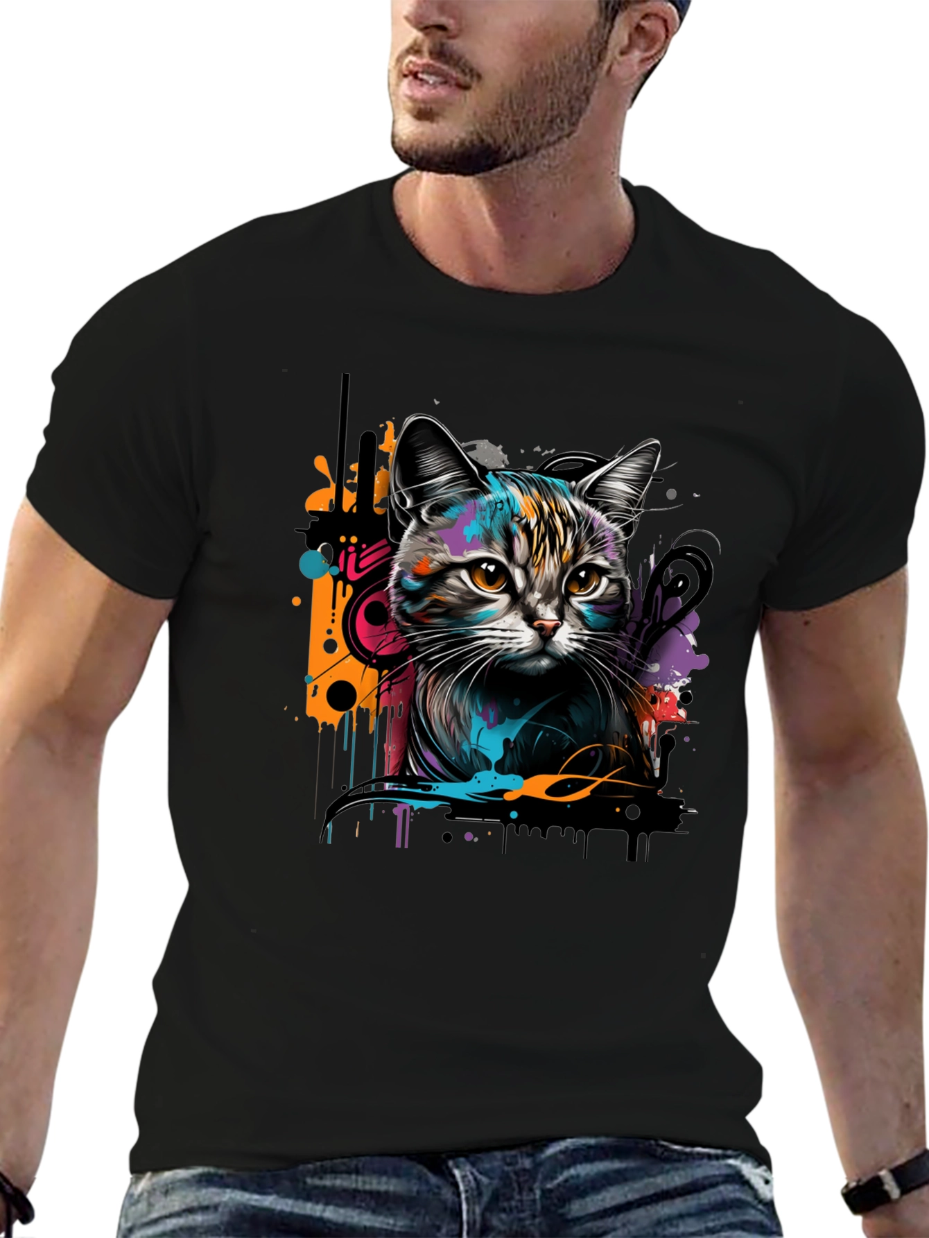 Cool Cat Graphic Print Black T-Shirt