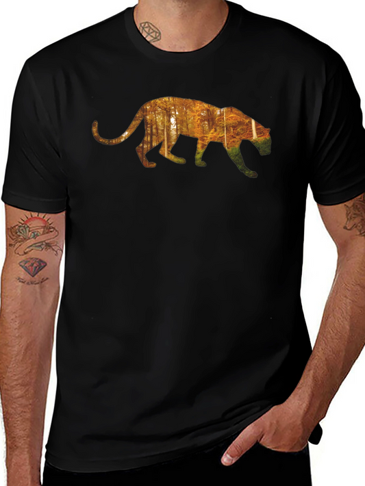 Nature Panther Graphic Tee - Black Cotton Casual Shirt
