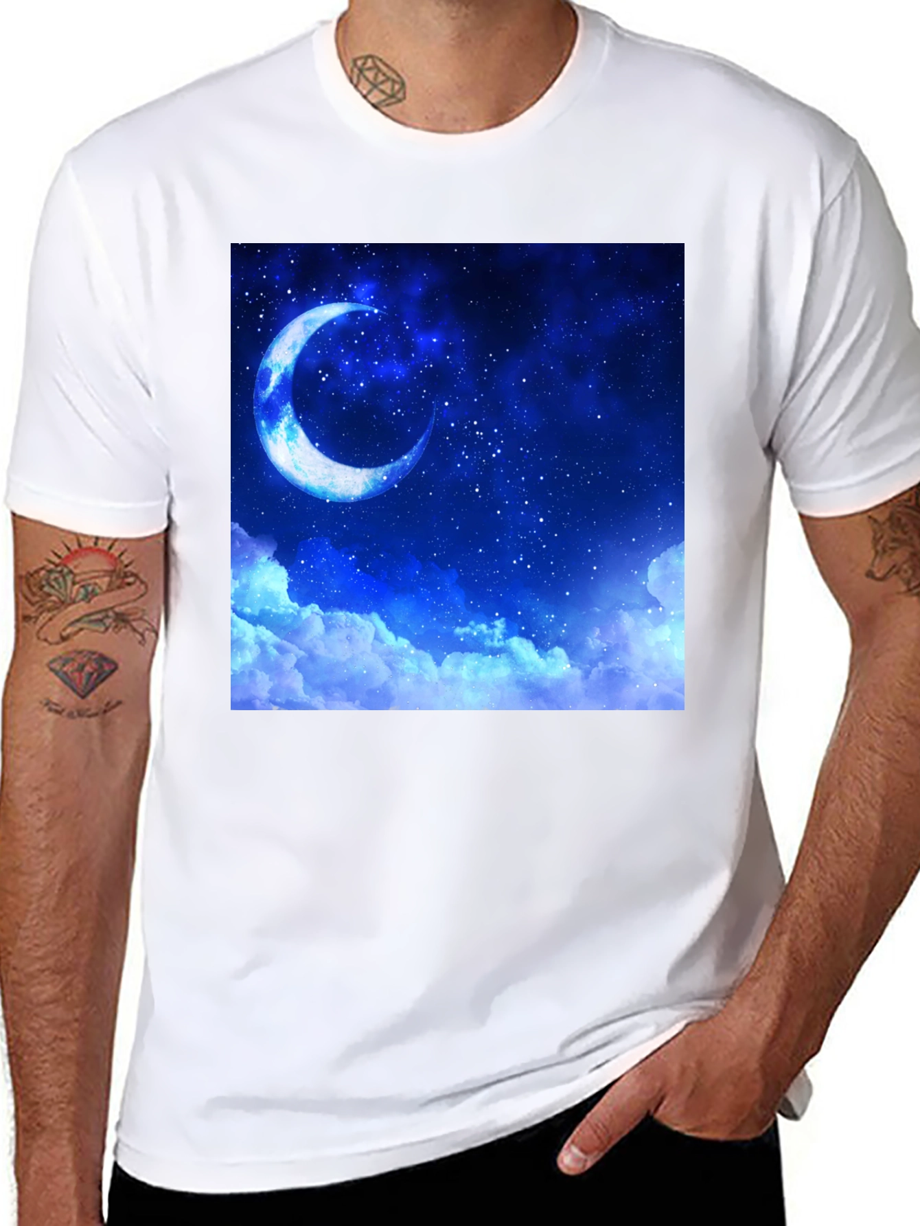 Celestial Moon Graphic Tee - Black Cotton Comfort