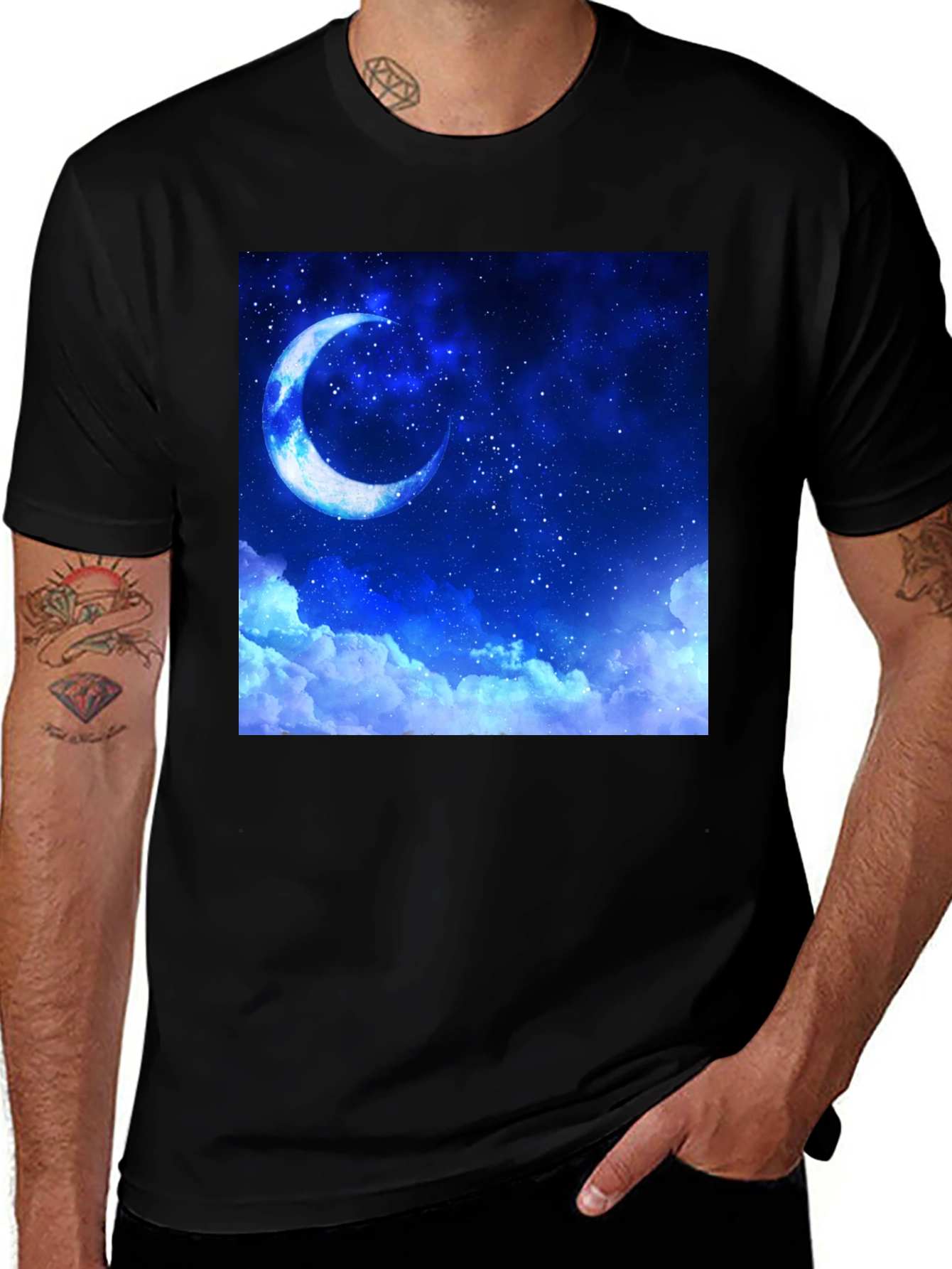 Celestial Moon Graphic Tee - Black Cotton Comfort