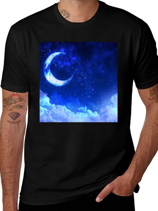 Celestial Moon Graphic Tee - Black Cotton Comfort