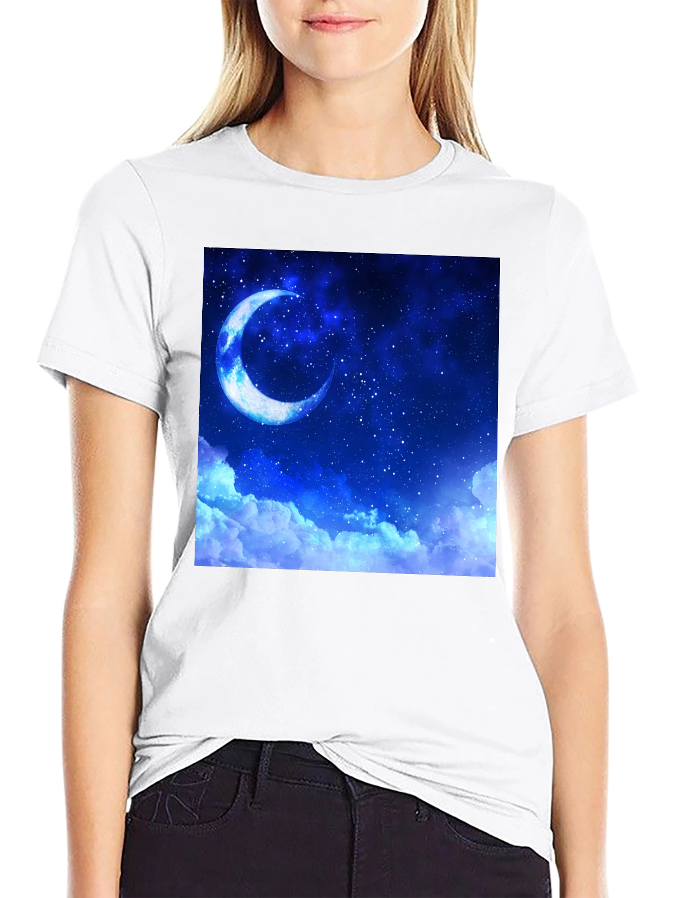 Celestial Moon Graphic Tee - Black Cotton Comfort
