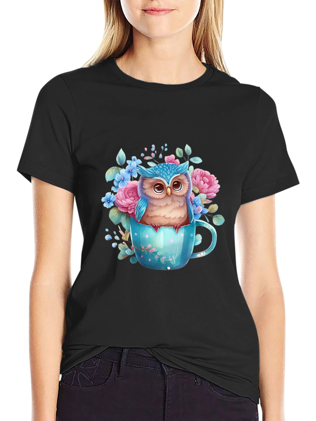 Owl in Teacup Graphic Tee - Unique Design