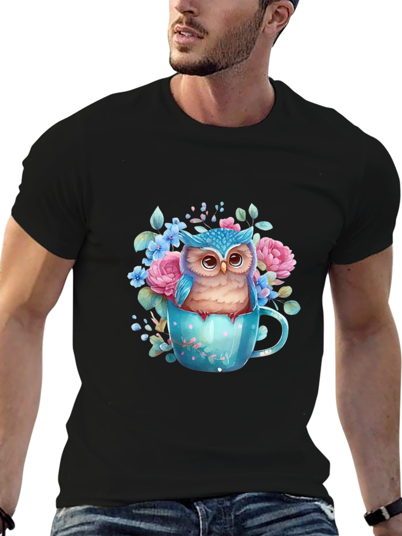Owl in Teacup Graphic Tee - Unique Design