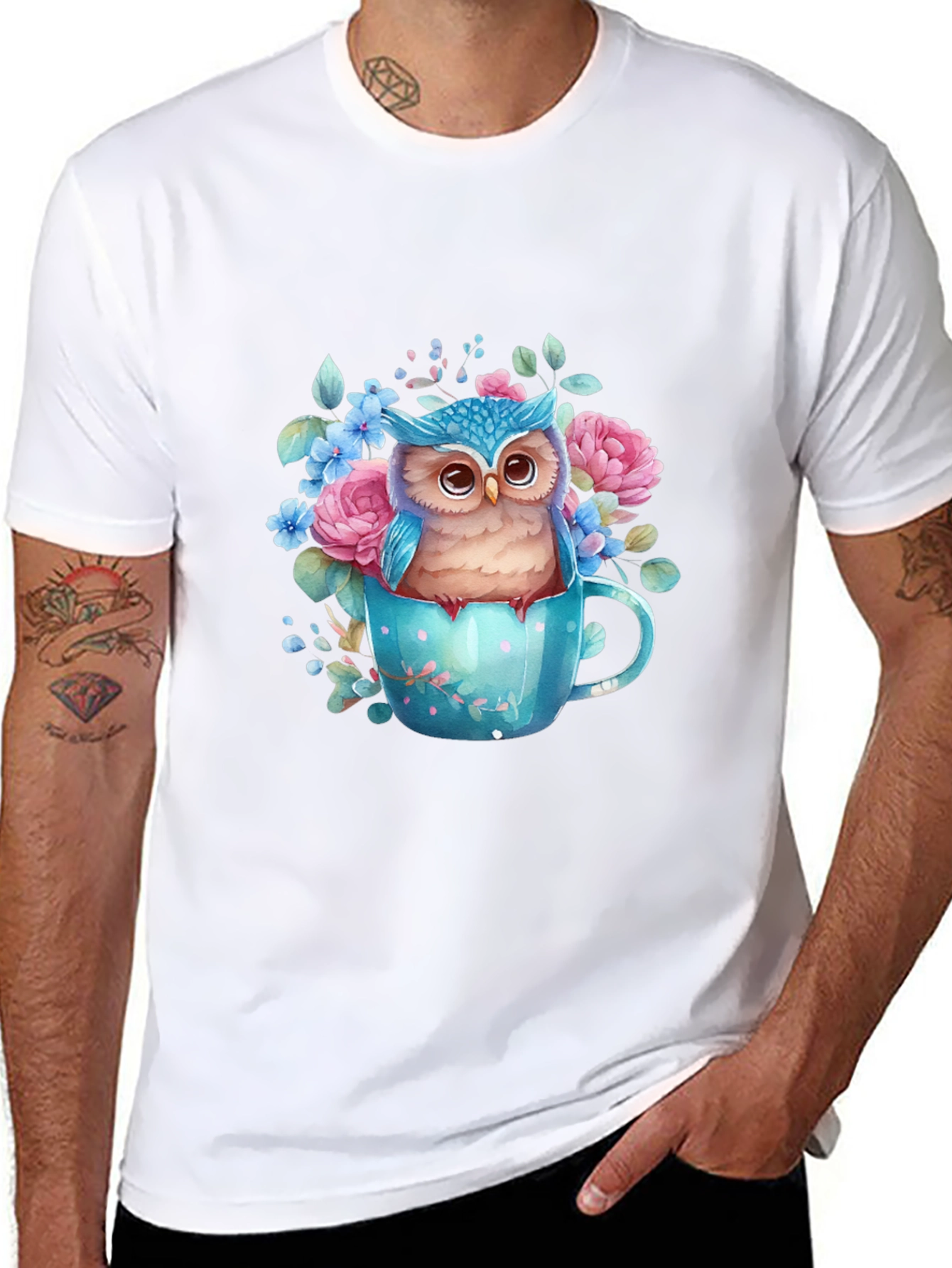 Owl in Teacup Graphic Tee - Unique Design