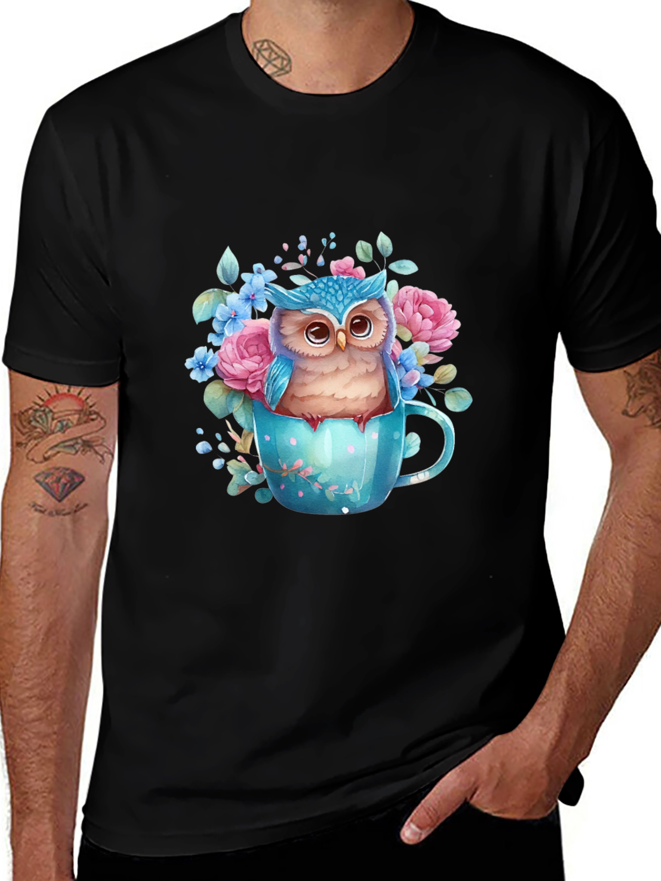 Owl in Teacup Graphic Tee - Unique Design