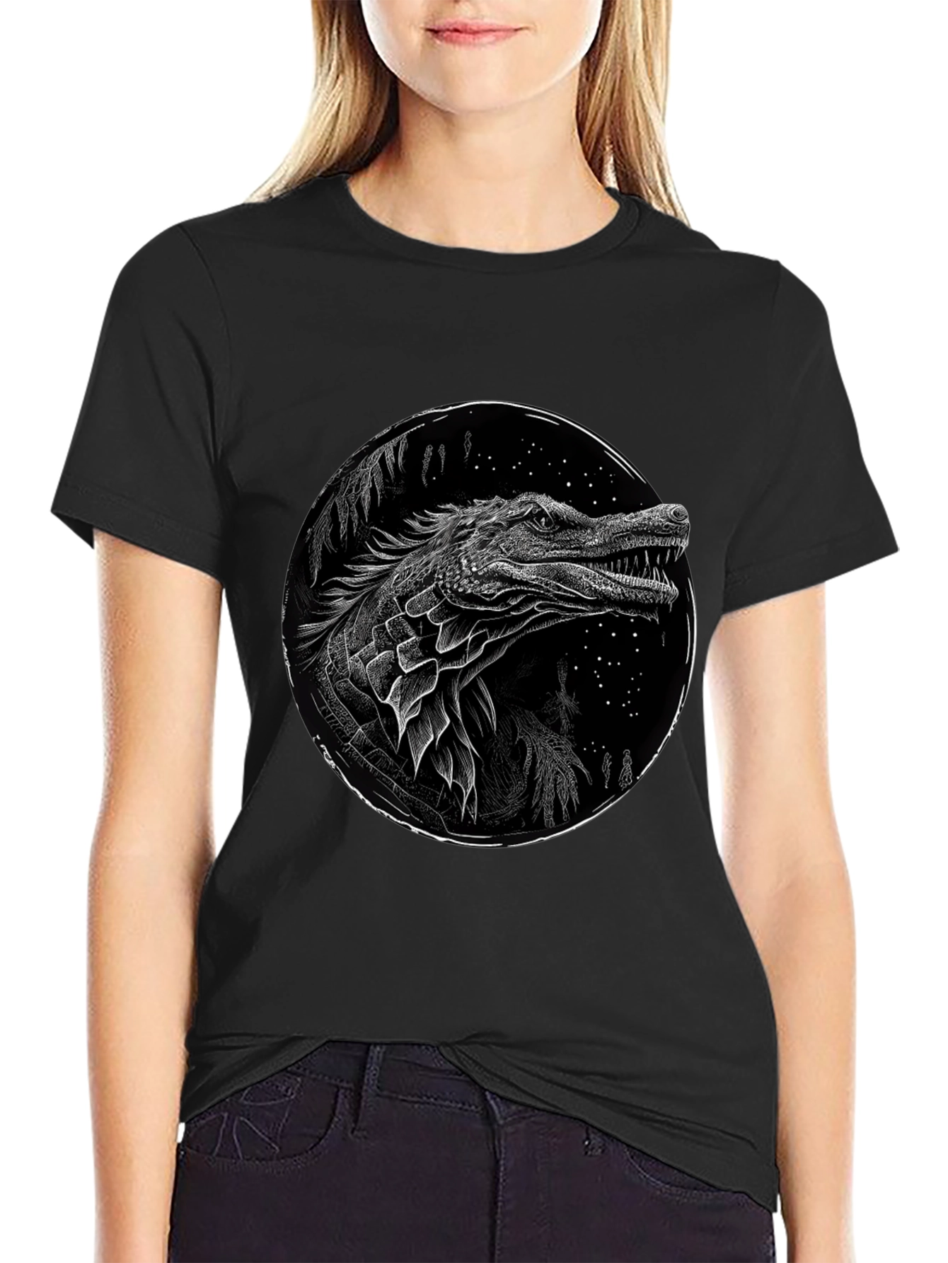 Crocodile Graphic Print T-Shirt - Black
