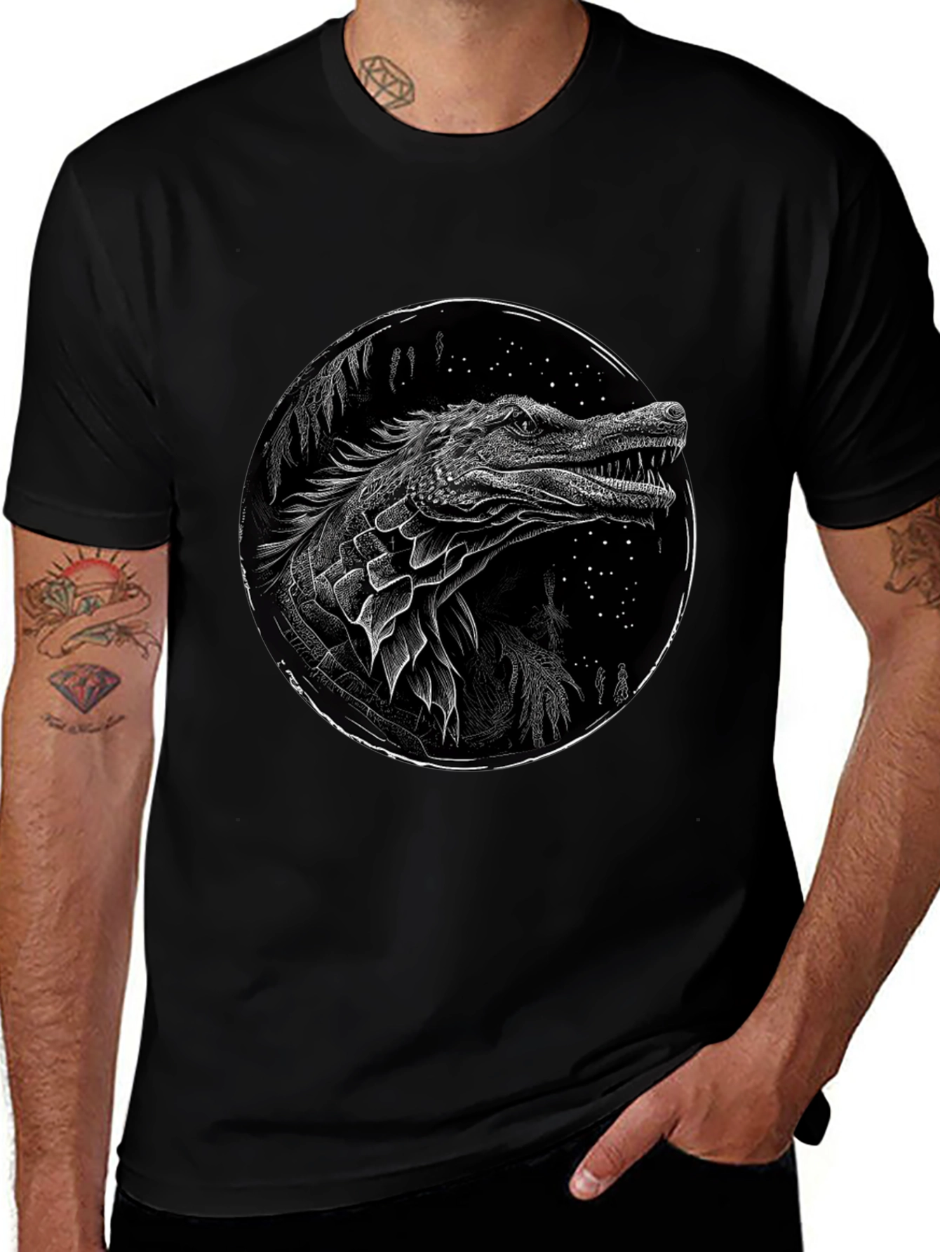 Crocodile Graphic Print T-Shirt - Black