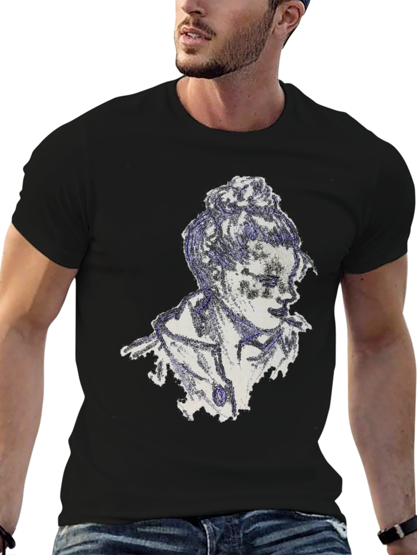 Edgy Graphic Tee: Black Crew Neck T-Shirt