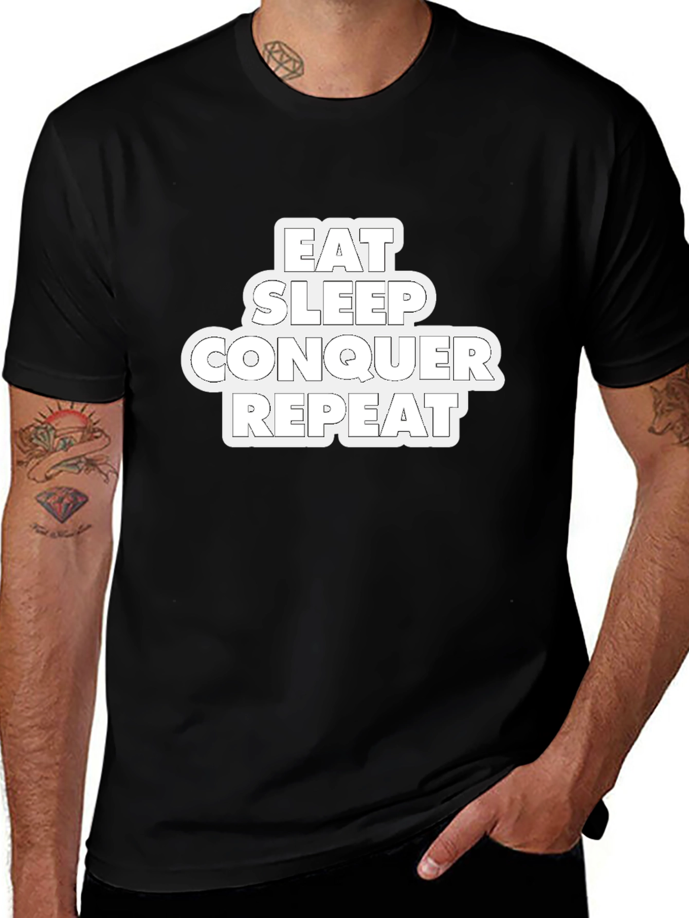 Eat Sleep Conquer Repeat Black Graphic Tee