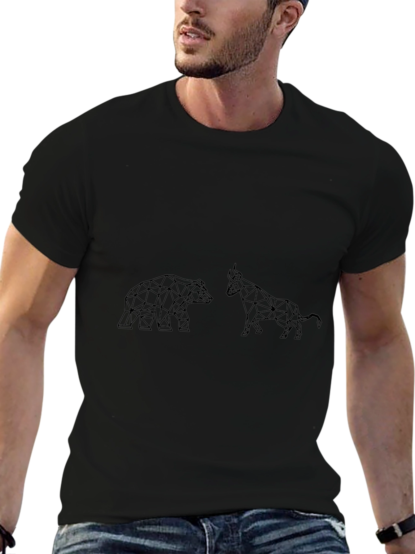 Geometric Bull and Bear Black T-Shirt