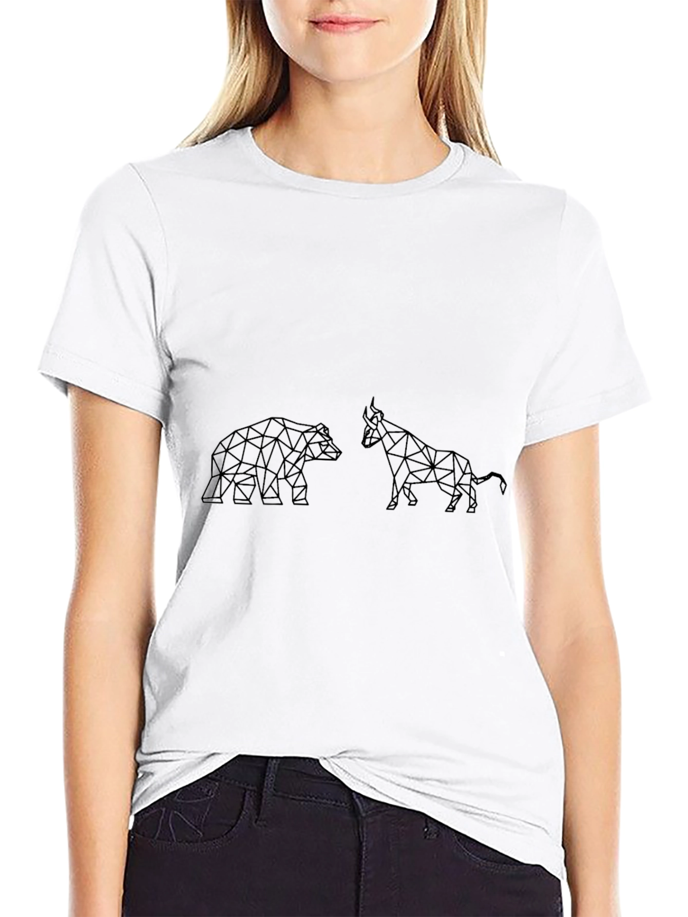 Geometric Bull and Bear Black T-Shirt