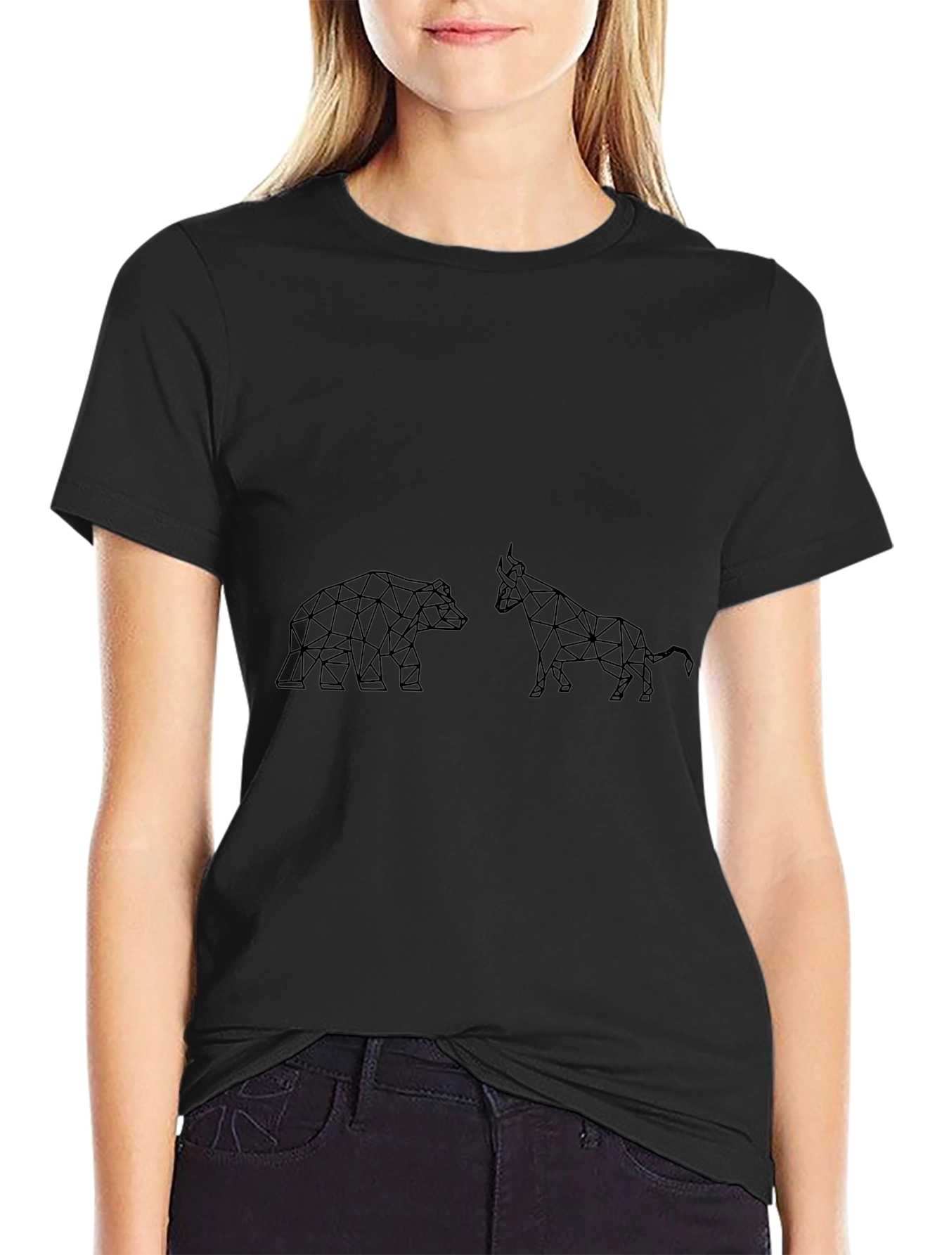 Geometric Bull and Bear Black T-Shirt