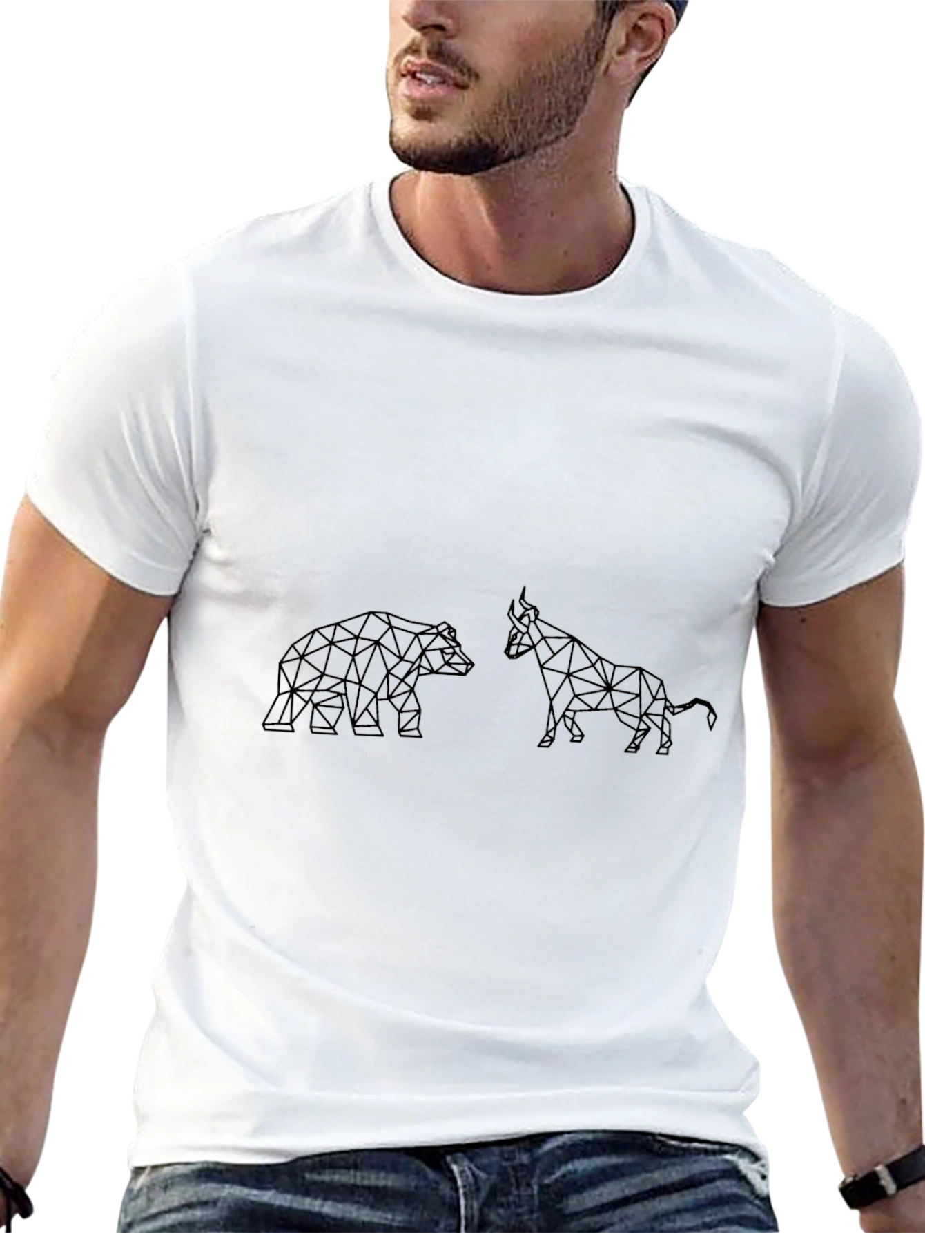 Geometric Bull and Bear Black T-Shirt