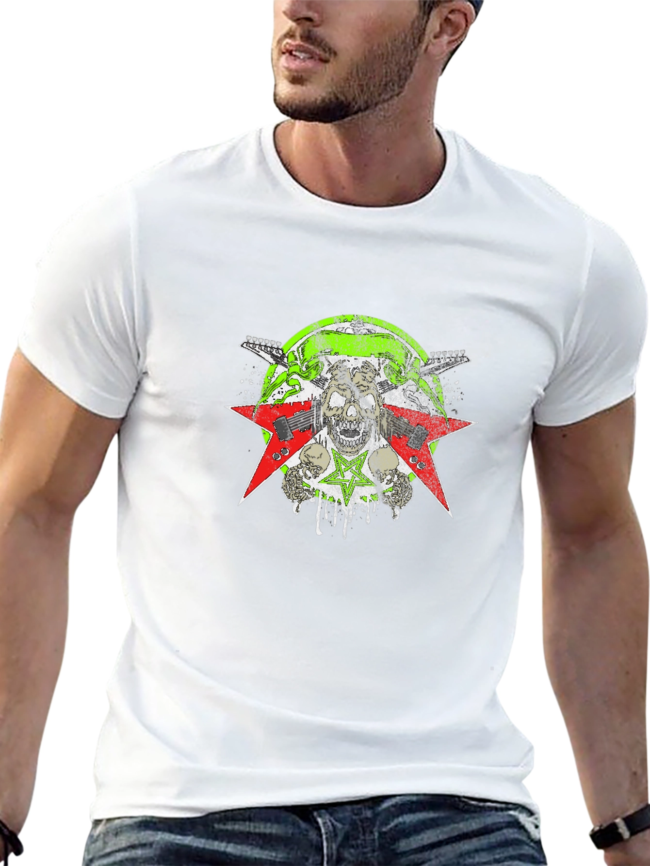 Rock & Roll Skull Graphic Tee - Black