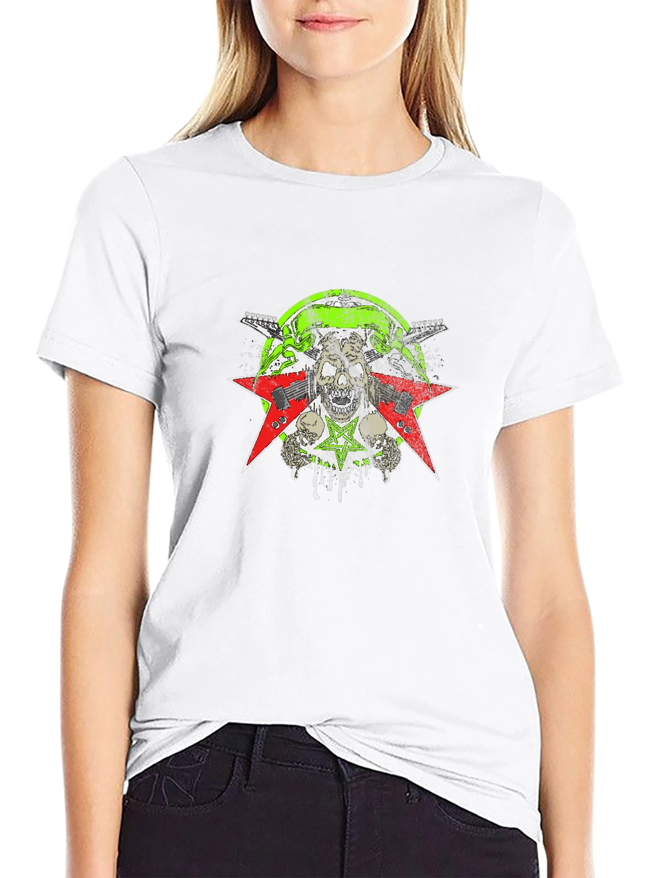Rock & Roll Skull Graphic Tee - Black