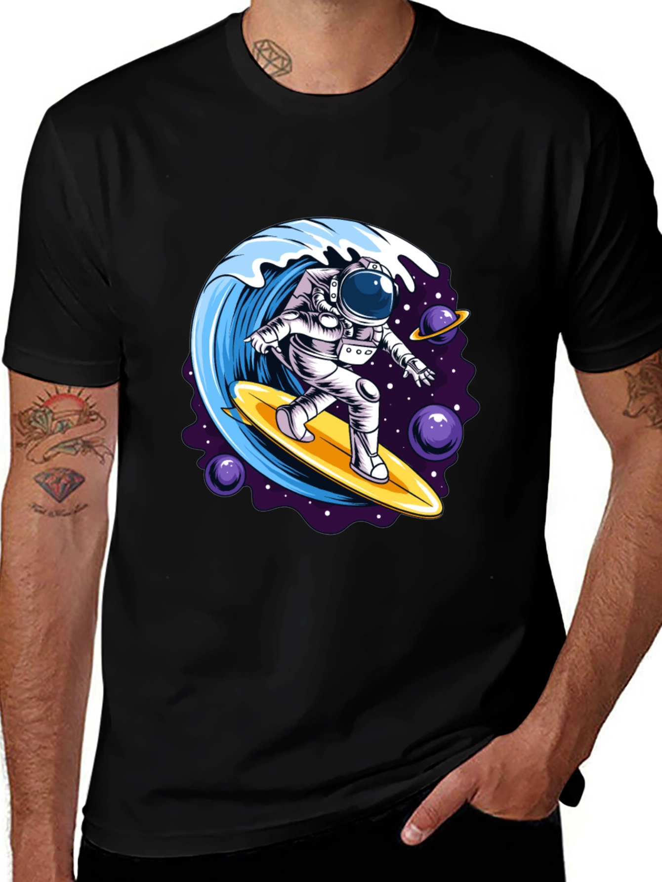 Astronaut Surfing Wave Graphic T-Shirt