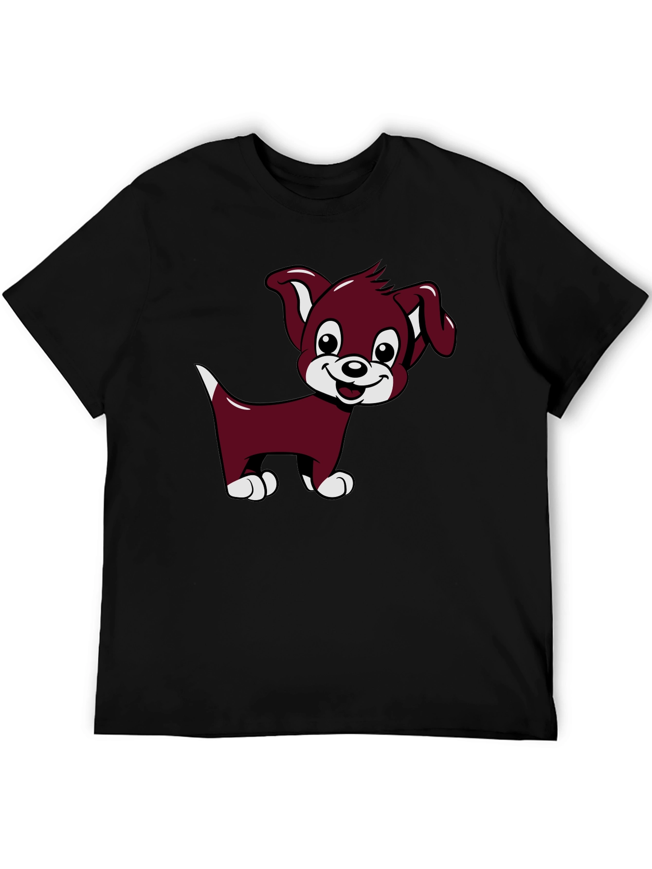 Cute Puppy Cartoon Black T-Shirt