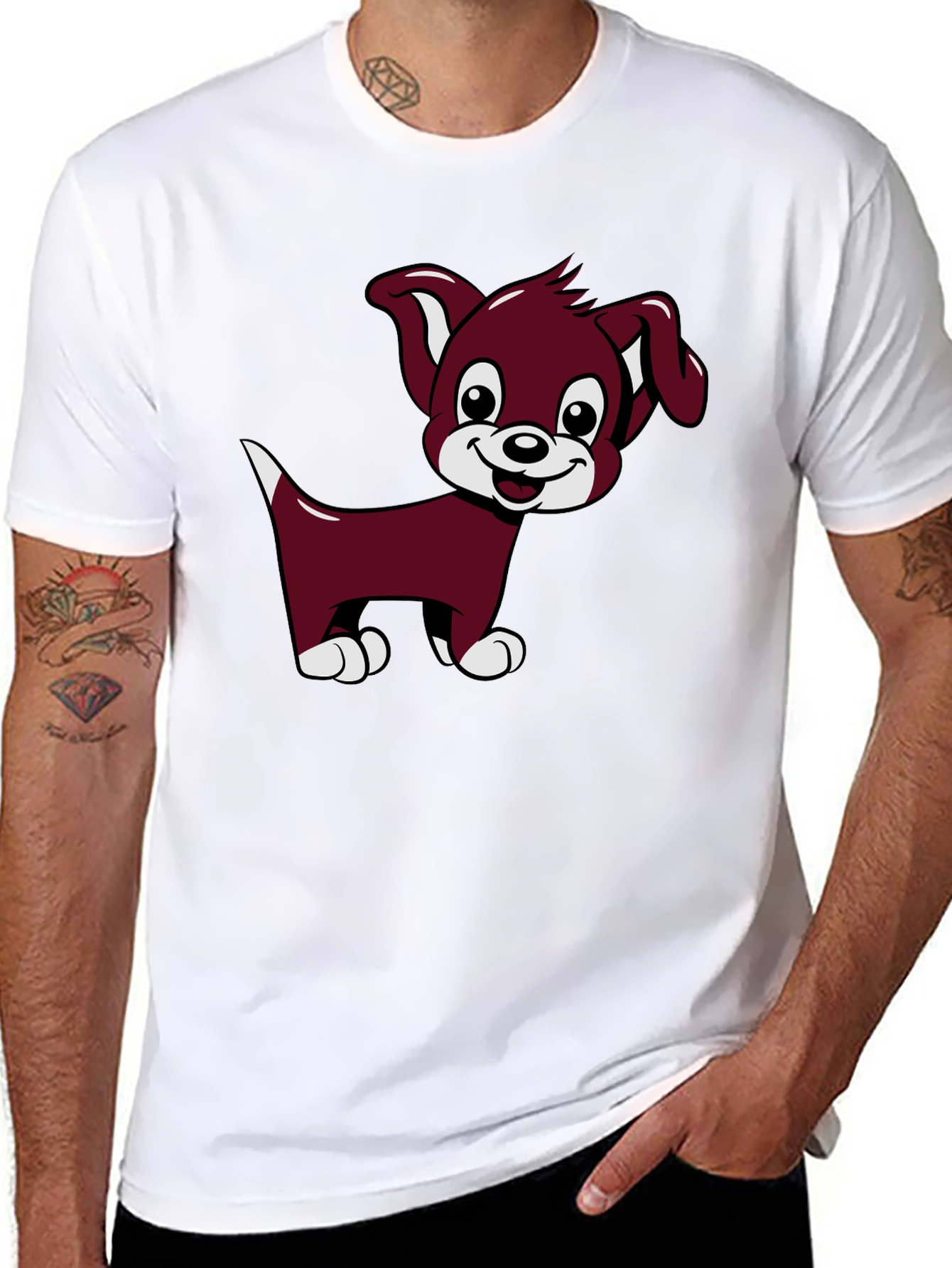 Cute Puppy Cartoon Black T-Shirt
