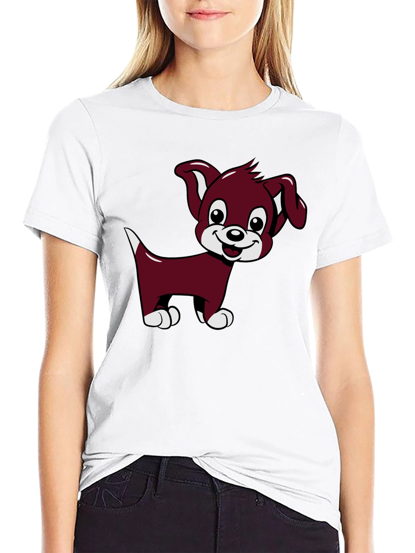 Cute Puppy Cartoon Black T-Shirt