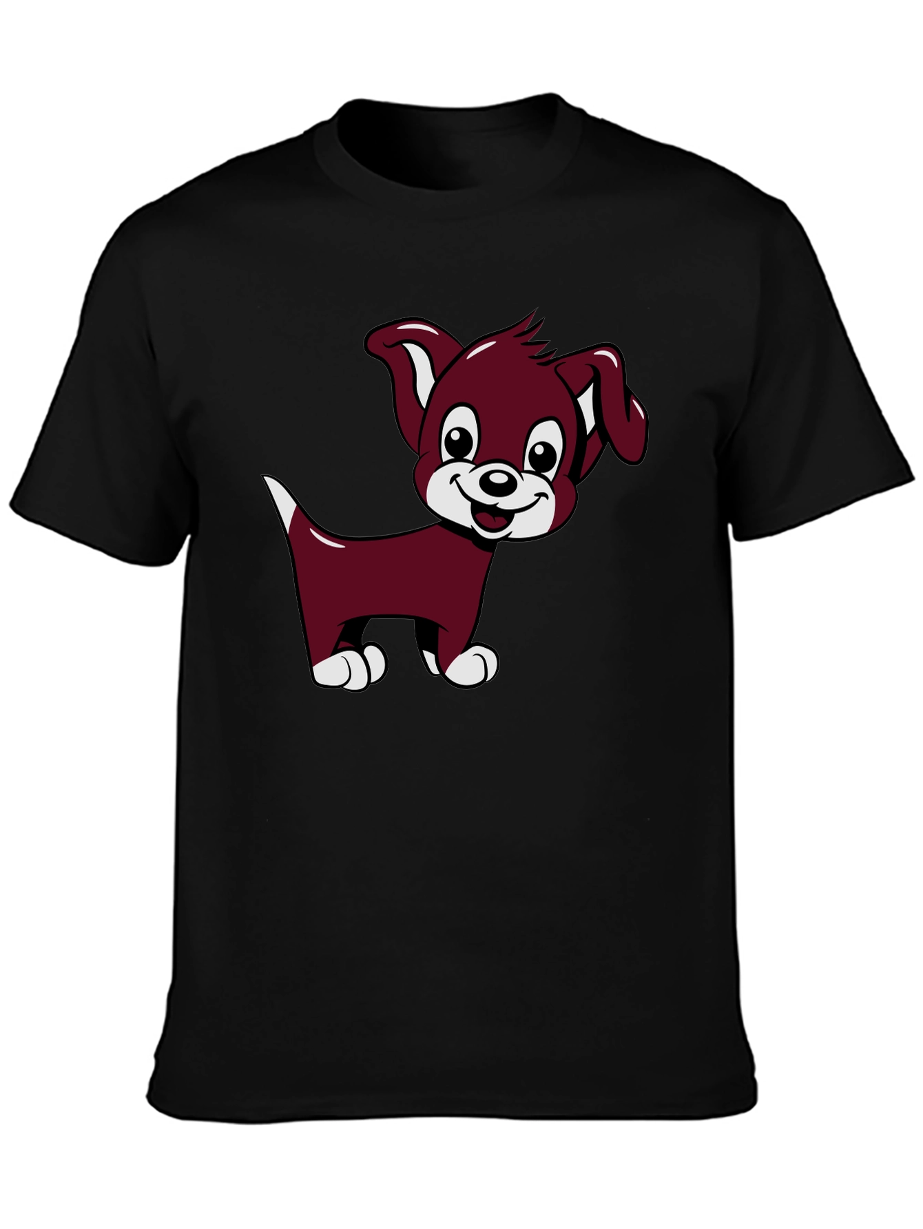Cute Puppy Cartoon Black T-Shirt