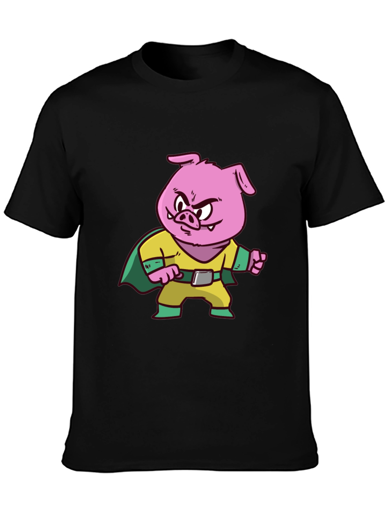 Pig Superhero Graphic Tee - Black Cotton Blend