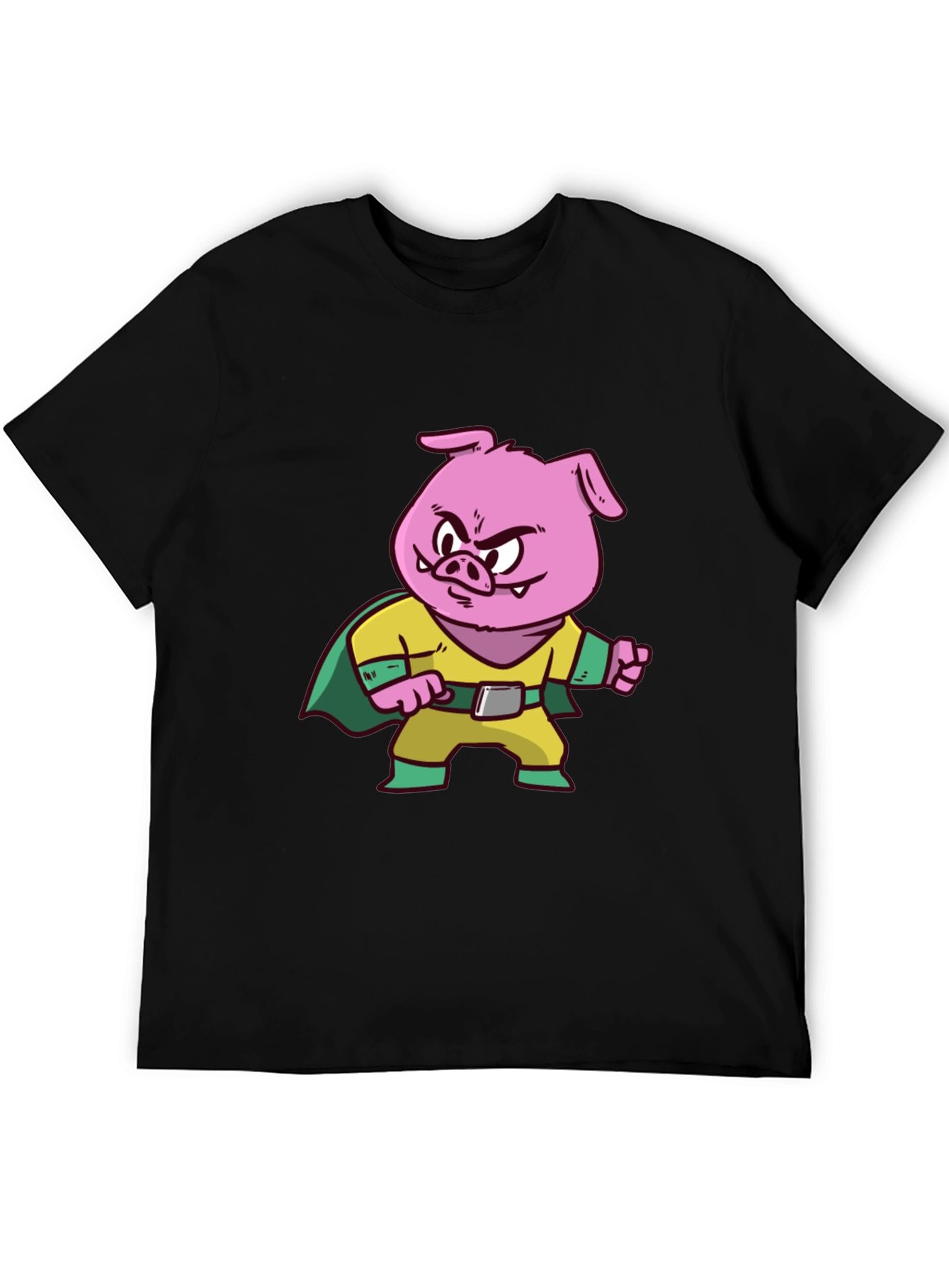 Pig Superhero Graphic Tee - Black Cotton Blend
