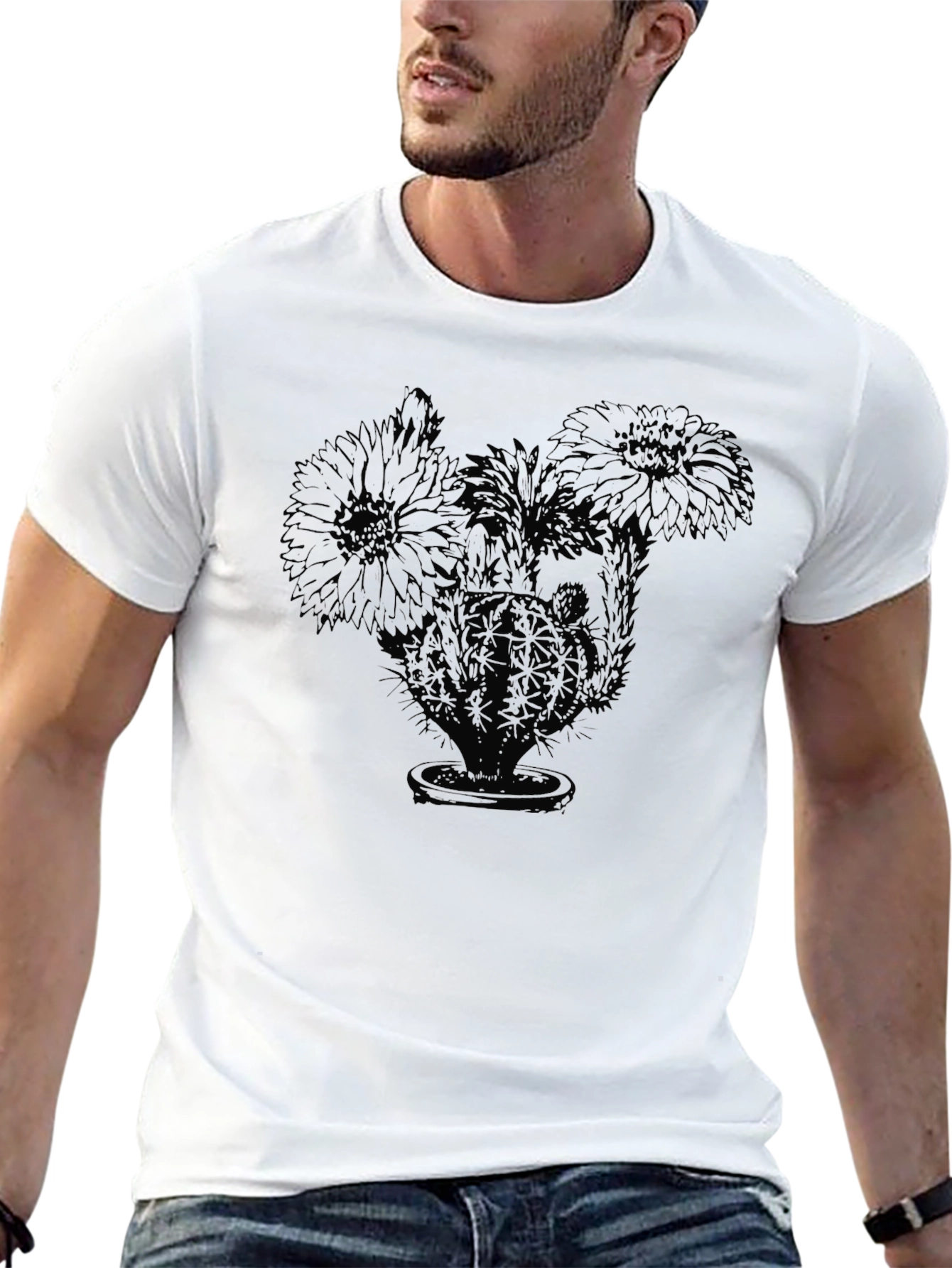 Black Cactus Flower Graphic Tee - Unisex
