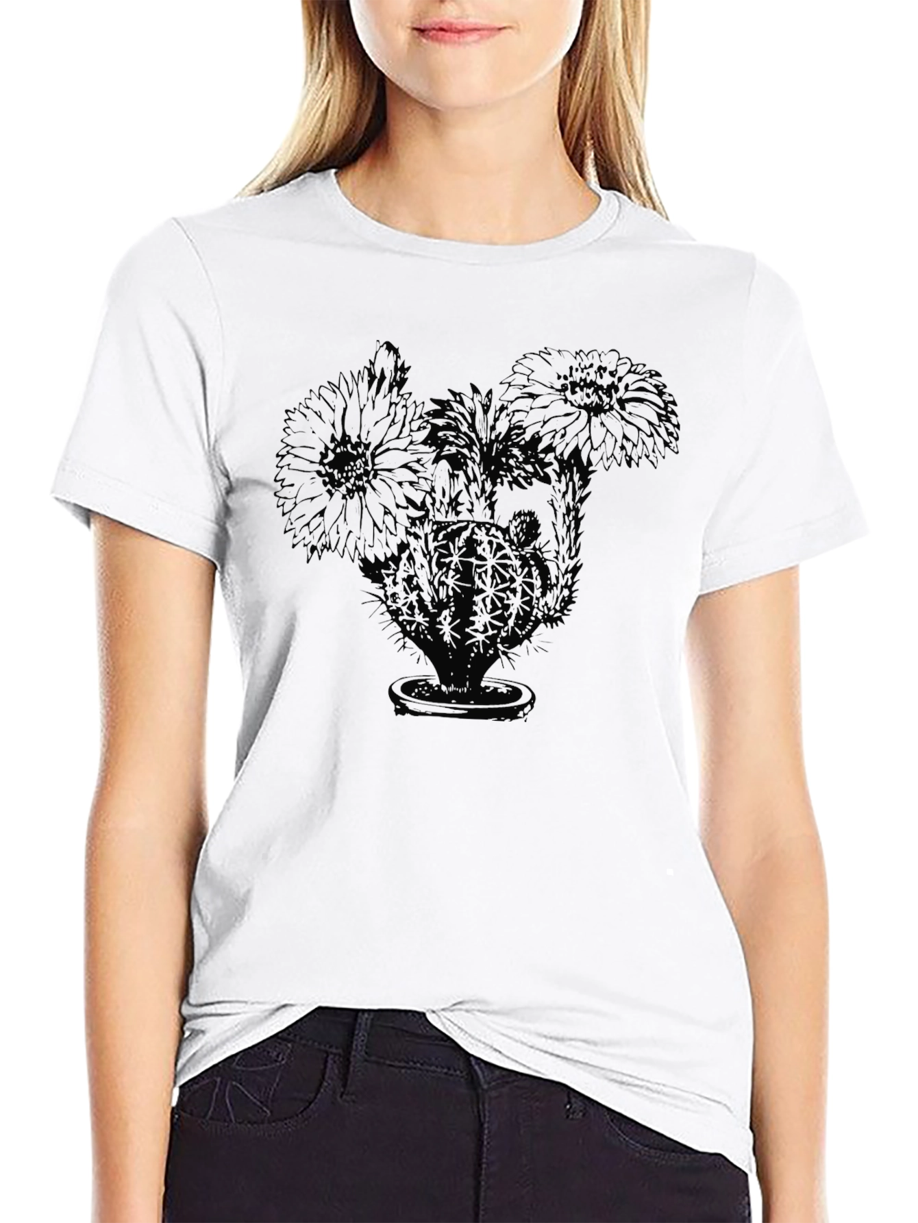 Black Cactus Flower Graphic Tee - Unisex