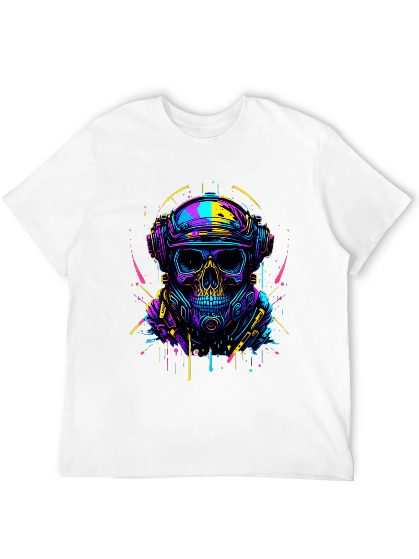 Cyberpunk Skull Graphic Tee - Neon Drip Design