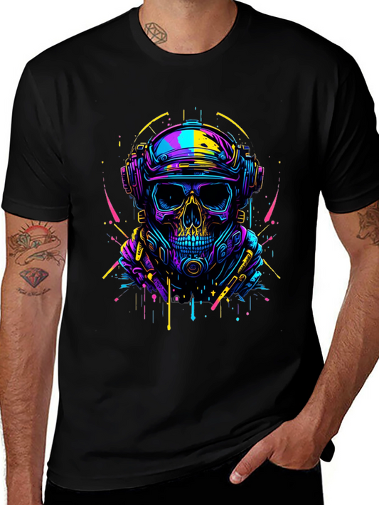 Cyberpunk Skull Graphic Tee - Neon Drip Design