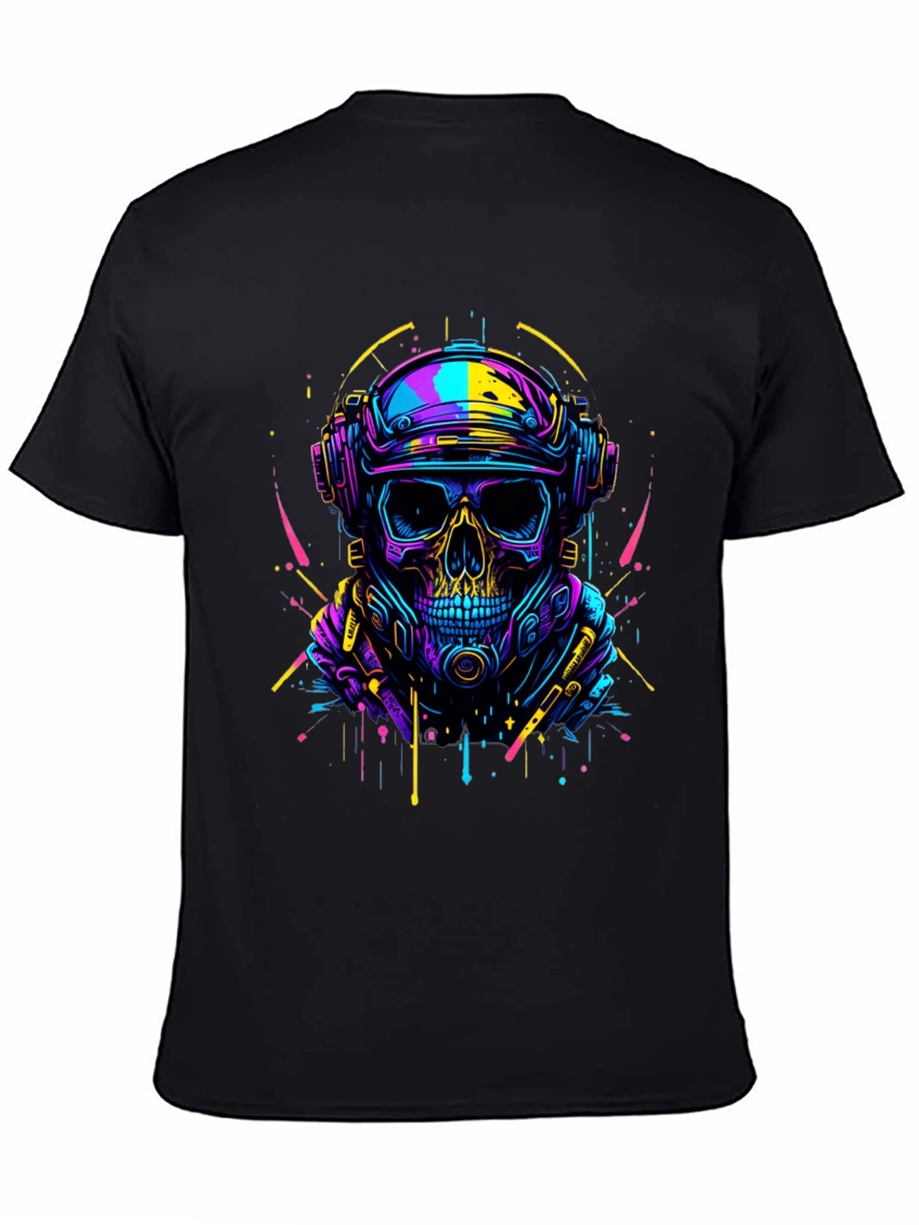 Cyberpunk Skull Graphic Tee - Neon Drip Design