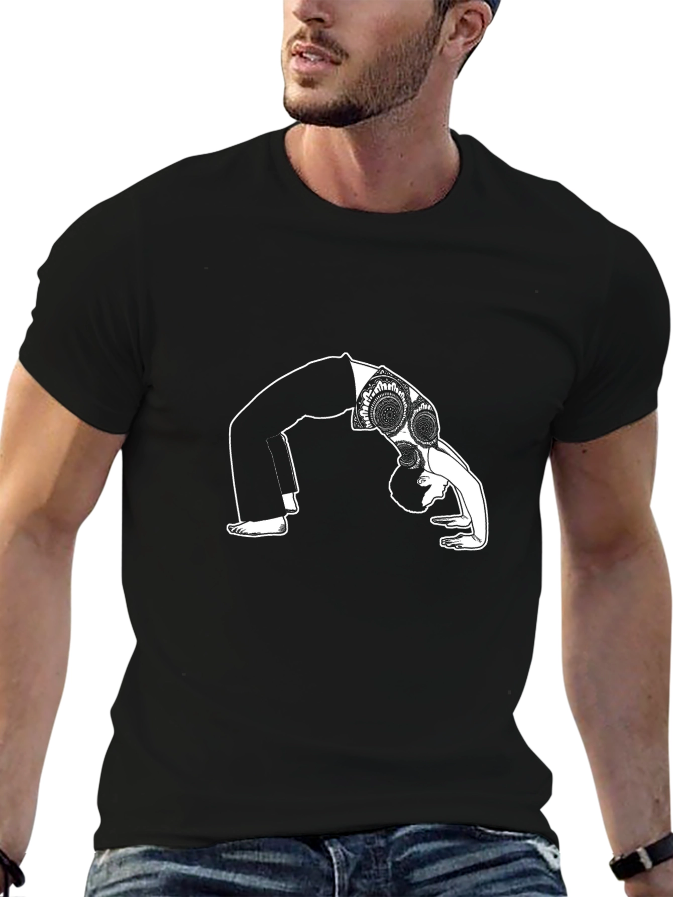 Yoga Pose Graphic Tee - Black Cotton Blend
