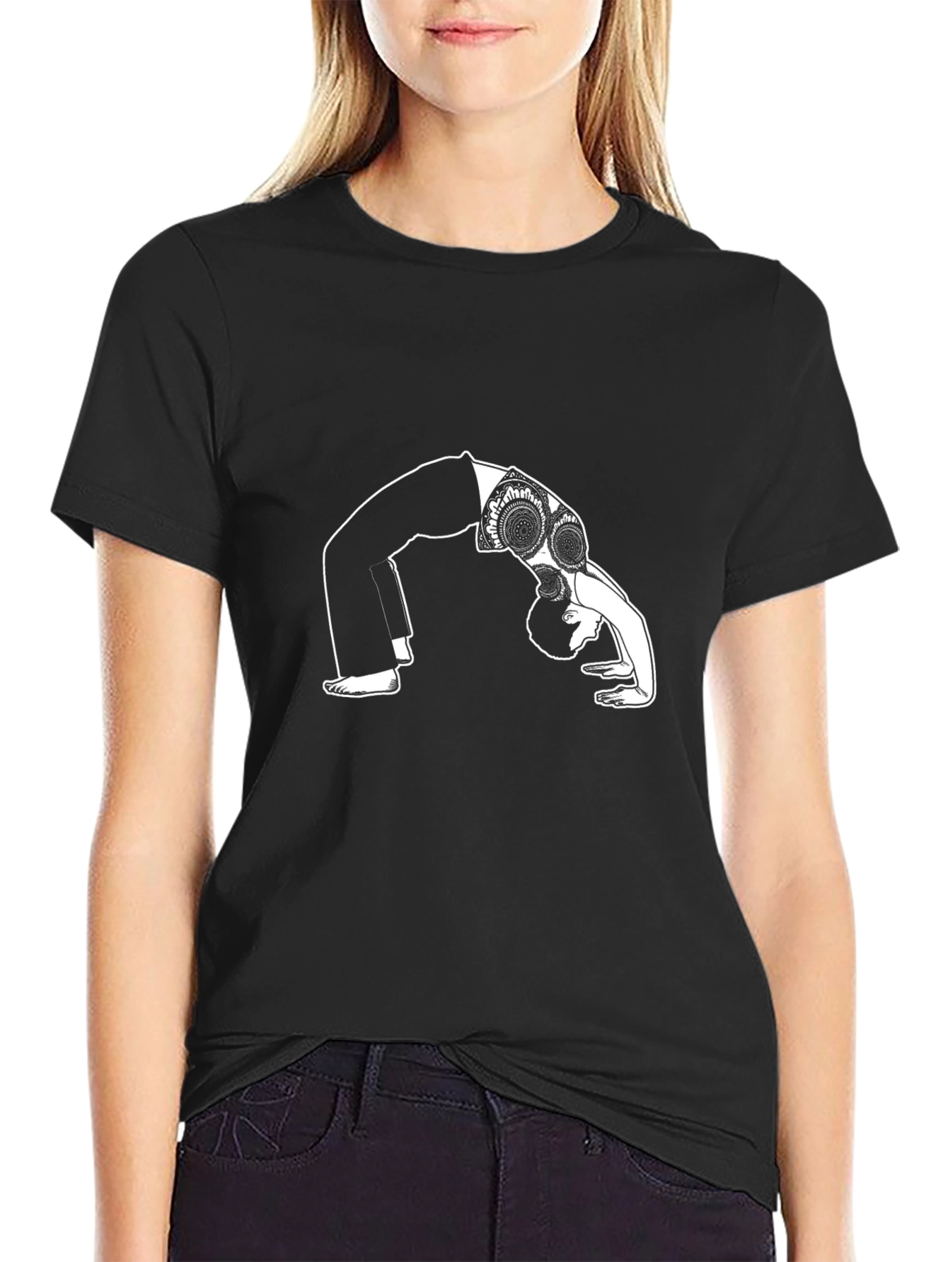 Yoga Pose Graphic Tee - Black Cotton Blend