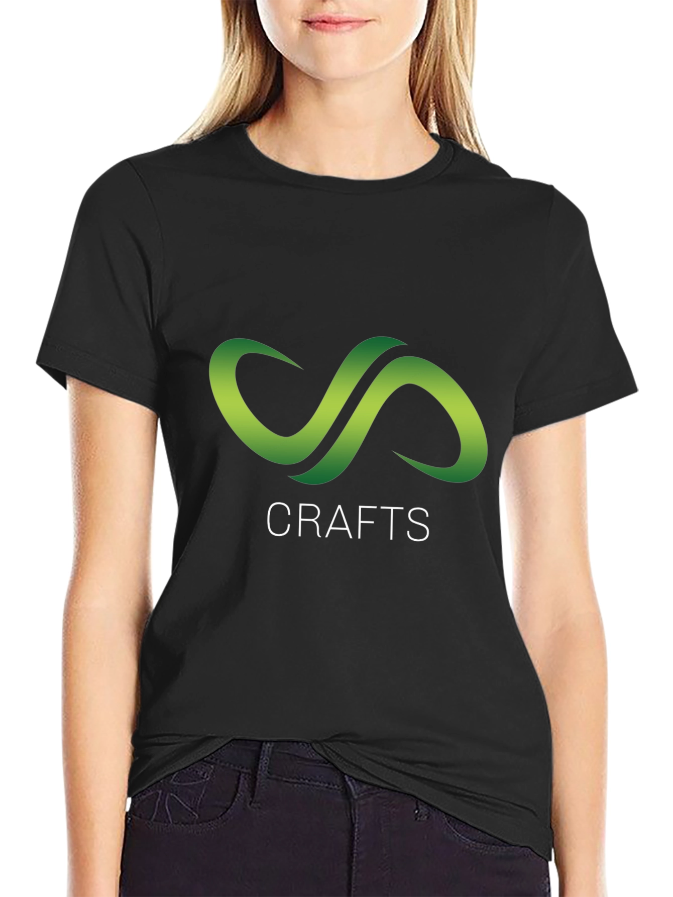 Crafts Black T-Shirt with Green Infinity Logo