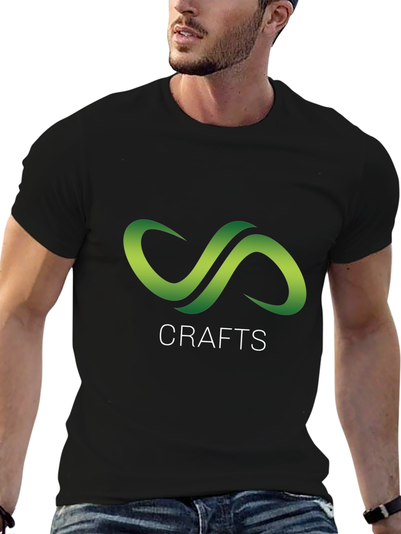 Crafts Black T-Shirt with Green Infinity Logo