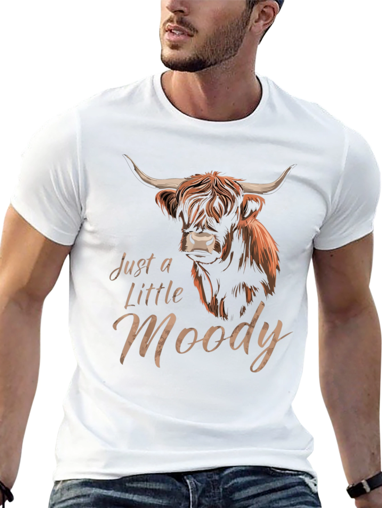 Just a Little Moody Highland Cow Graphic T-Shirt