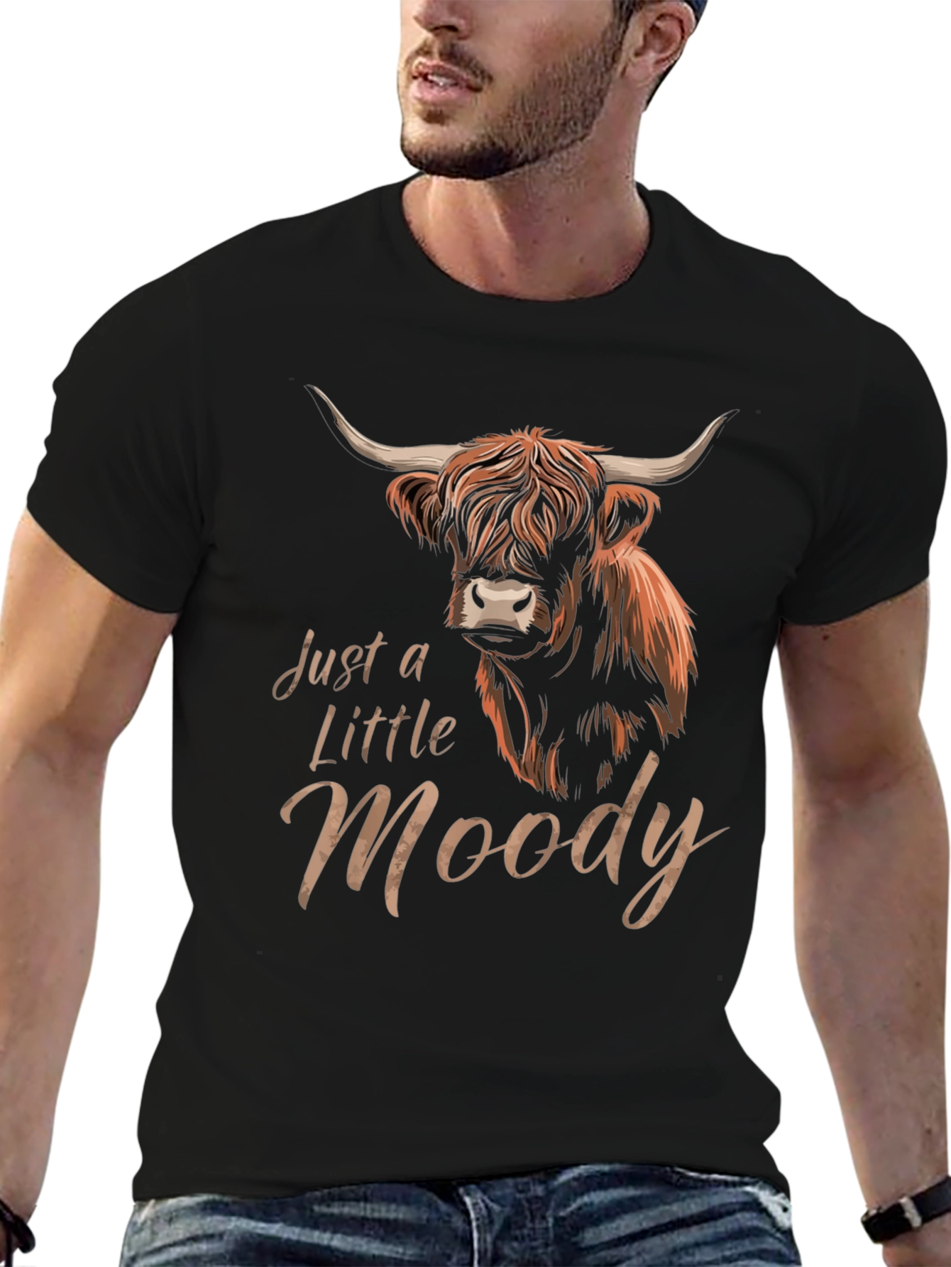 Just a Little Moody Highland Cow Graphic T-Shirt