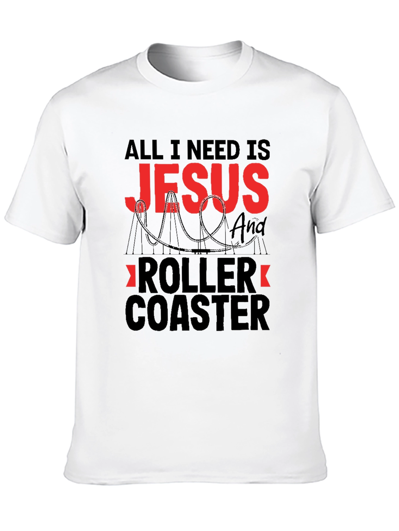 Jesus & Roller Coaster Black Graphic T-Shirt