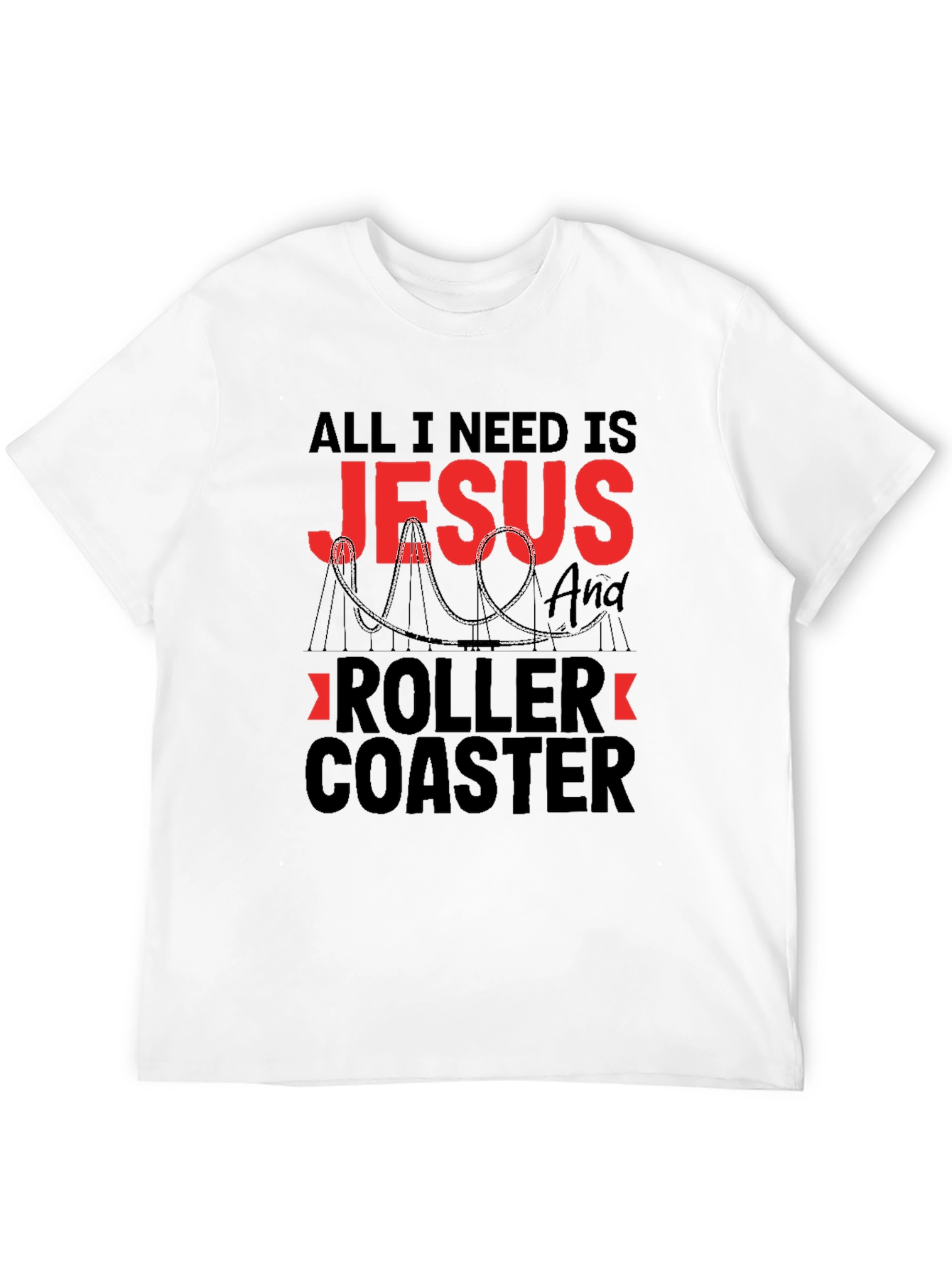 Jesus & Roller Coaster Black Graphic T-Shirt