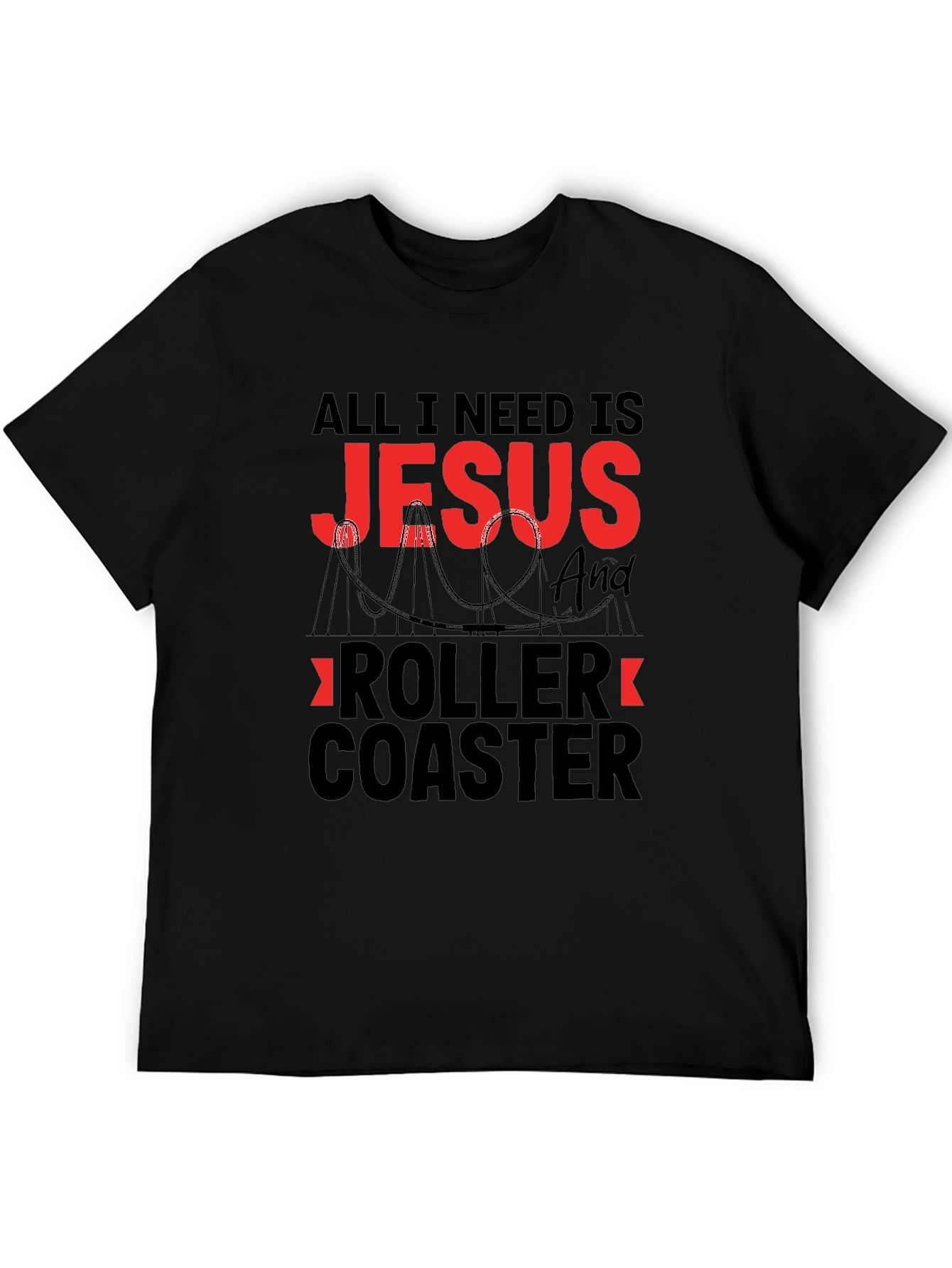 Jesus & Roller Coaster Black Graphic T-Shirt