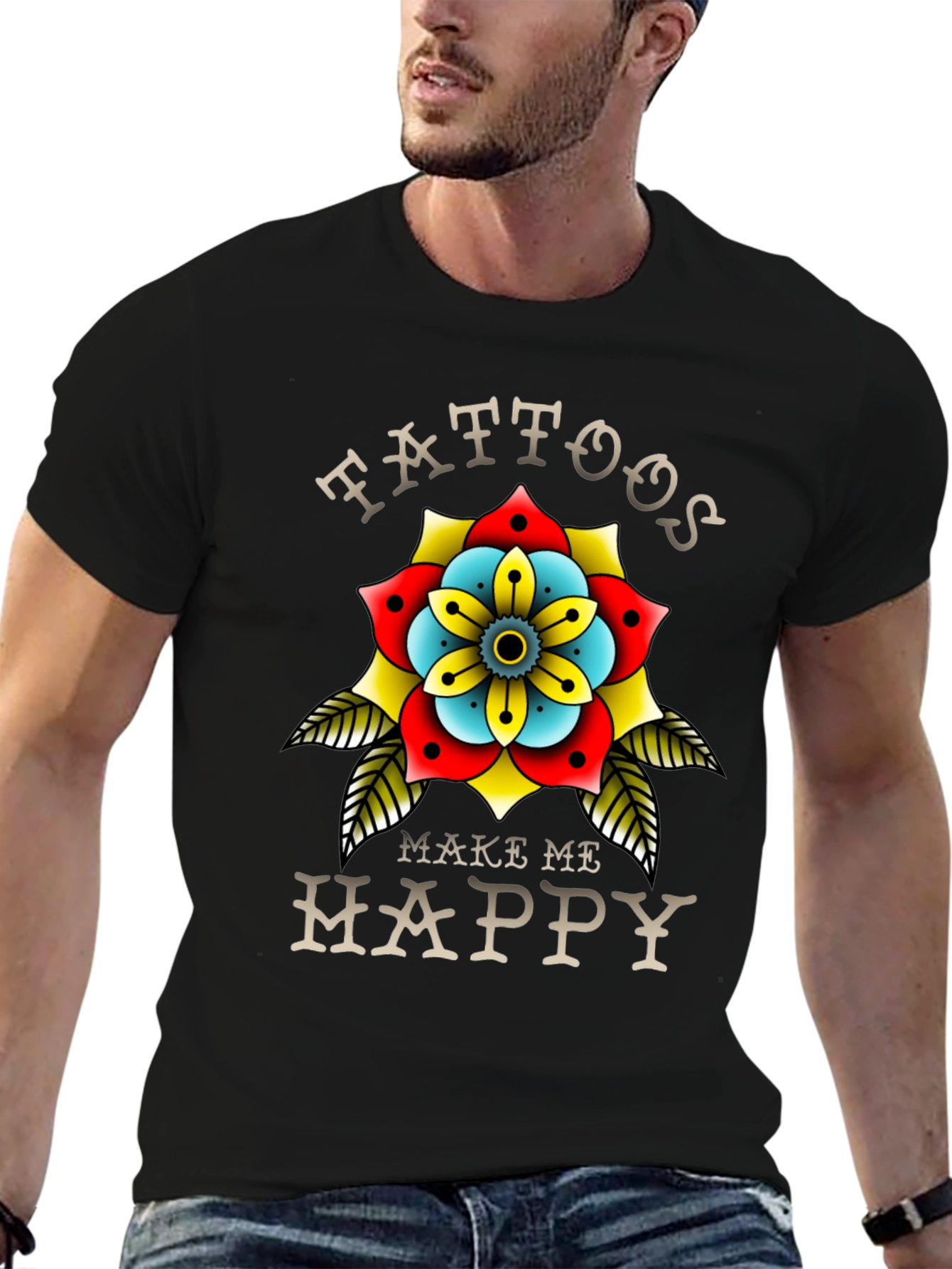 Tattoos Make Me Happy Black T-Shirt