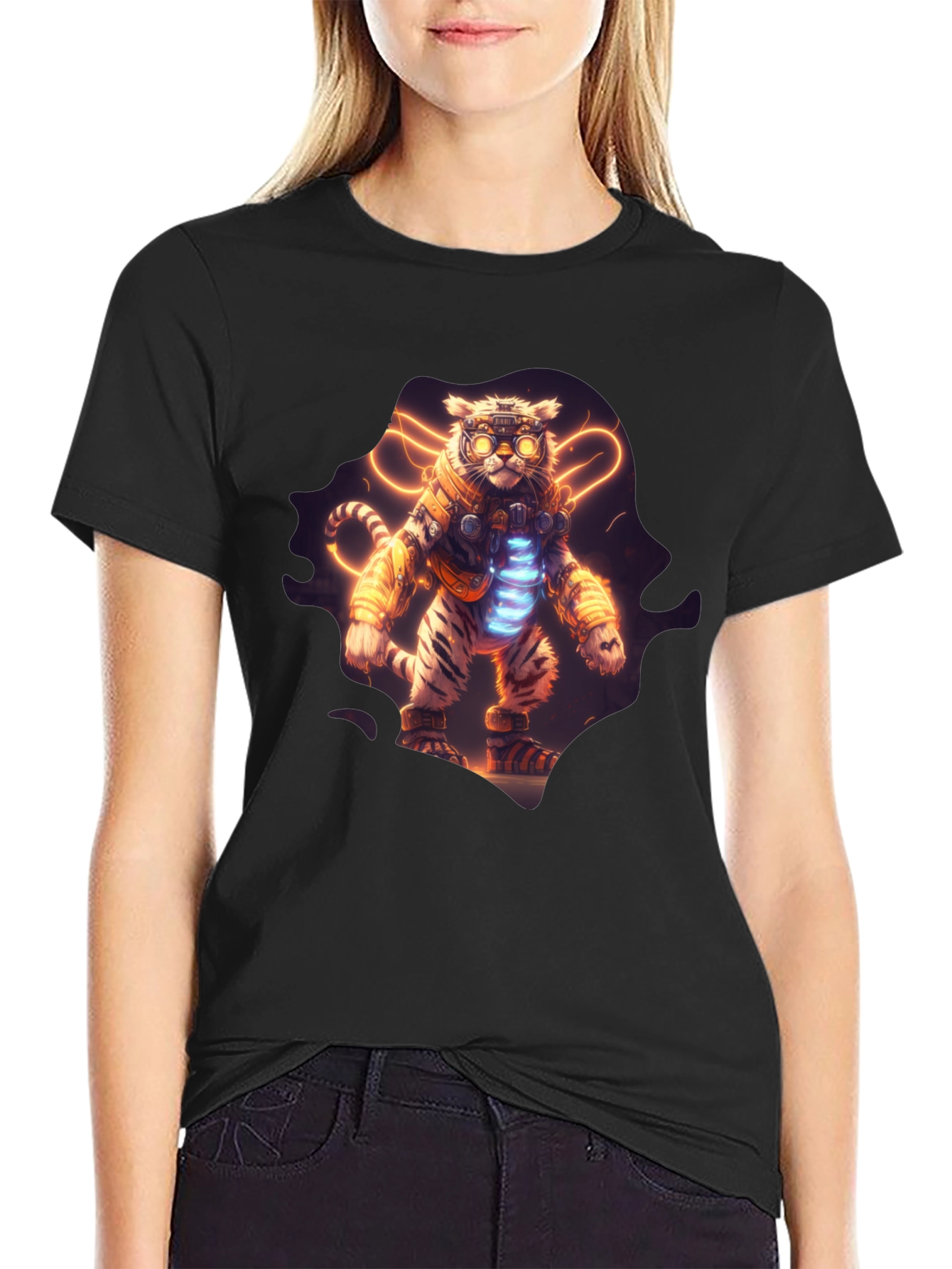 Cyberpunk Tiger Graphic T-Shirt - Cool Black Tee