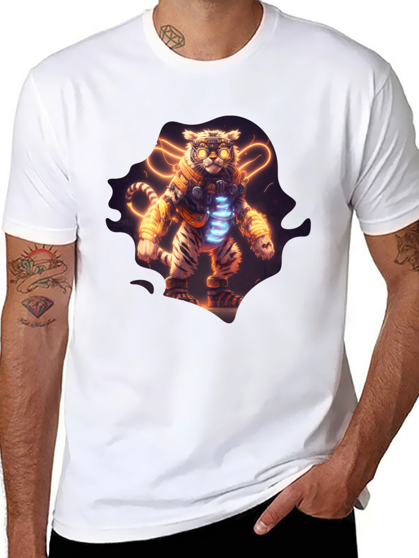 Cyberpunk Tiger Graphic T-Shirt - Cool Black Tee