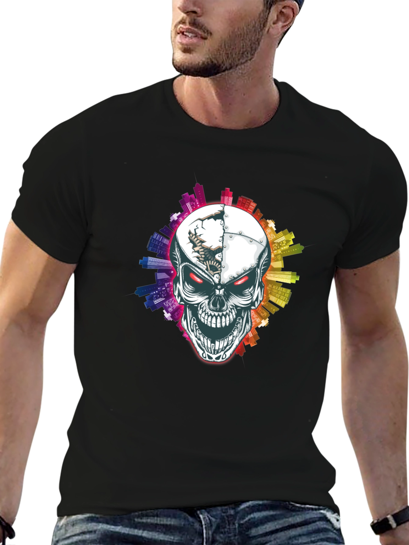 Skull Cityscape Graphic Tee - Urban Edge