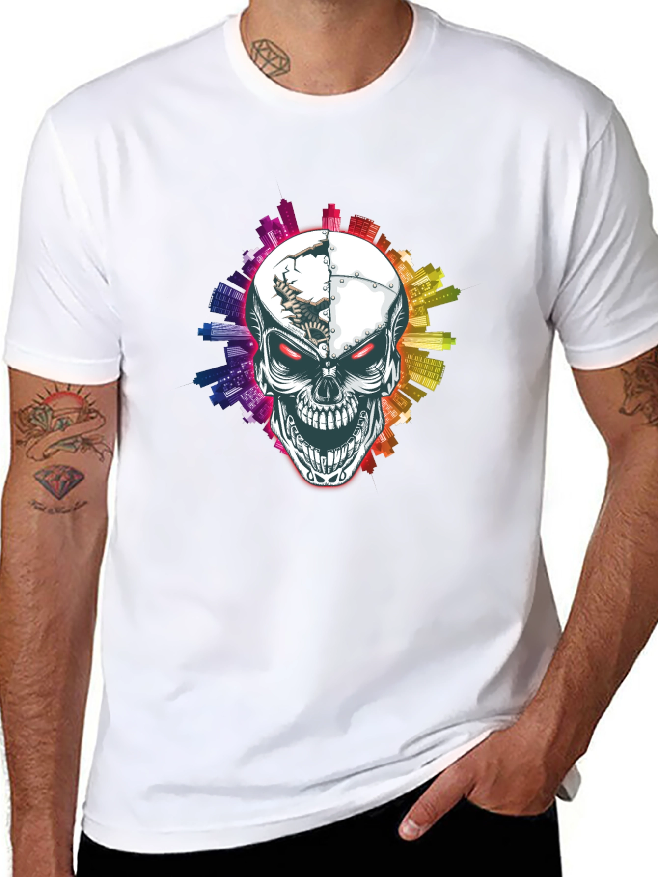 Skull Cityscape Graphic Tee - Urban Edge