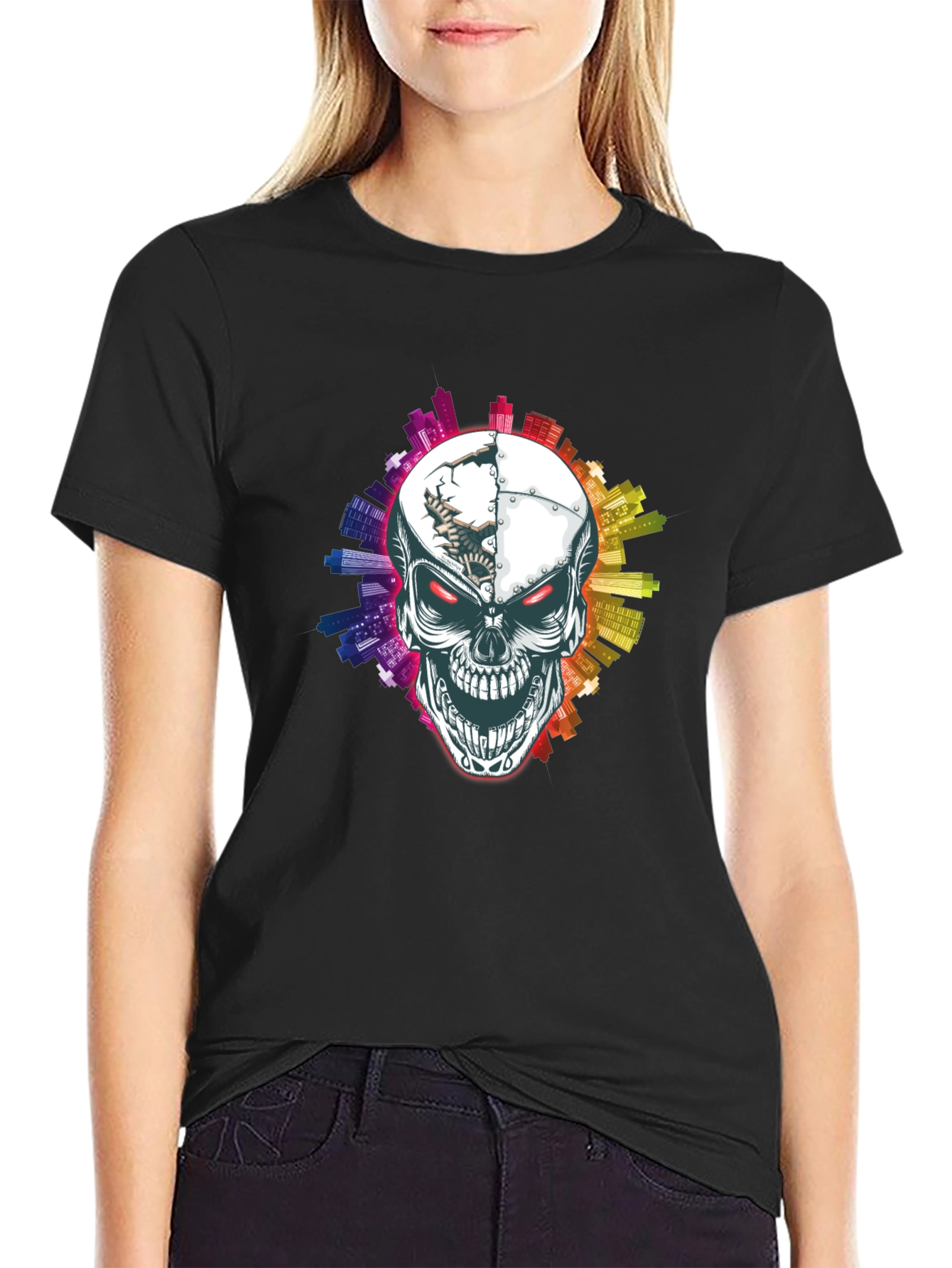 Skull Cityscape Graphic Tee - Urban Edge