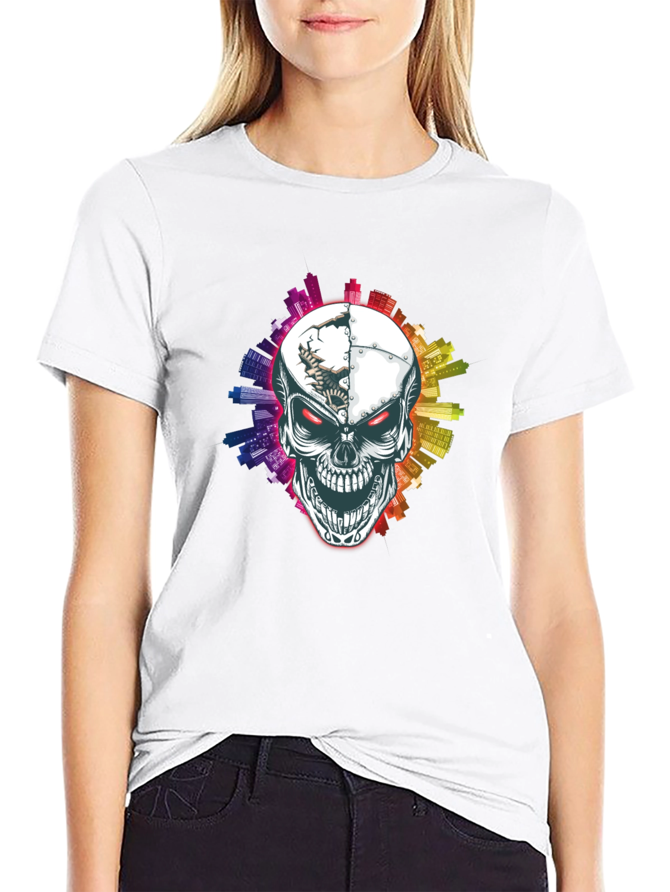 Skull Cityscape Graphic Tee - Urban Edge